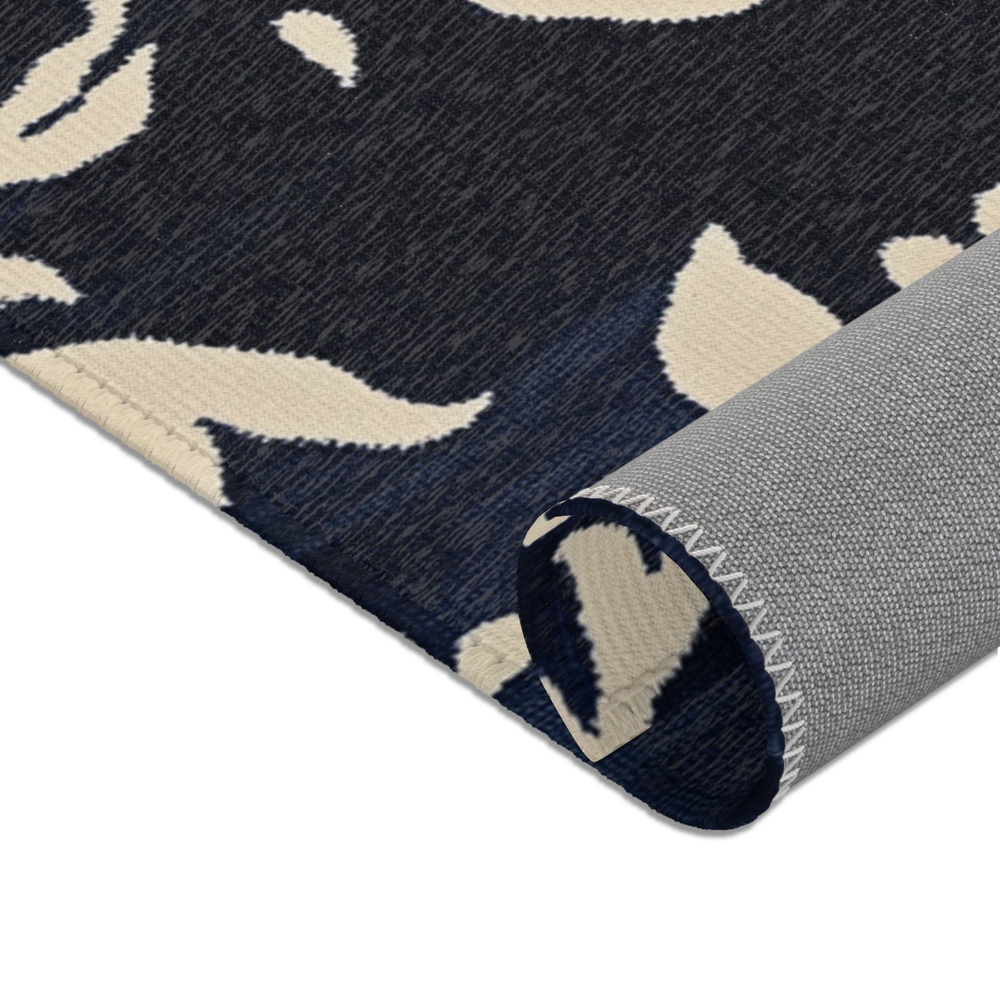 Modern Boho Floral Navy Area Rug, Funky, Colorful, & Unique Area Rugs, Custom Print Rug Bathmat, 3 Sizes-24x36 in, 36x60 in and 48x72 in