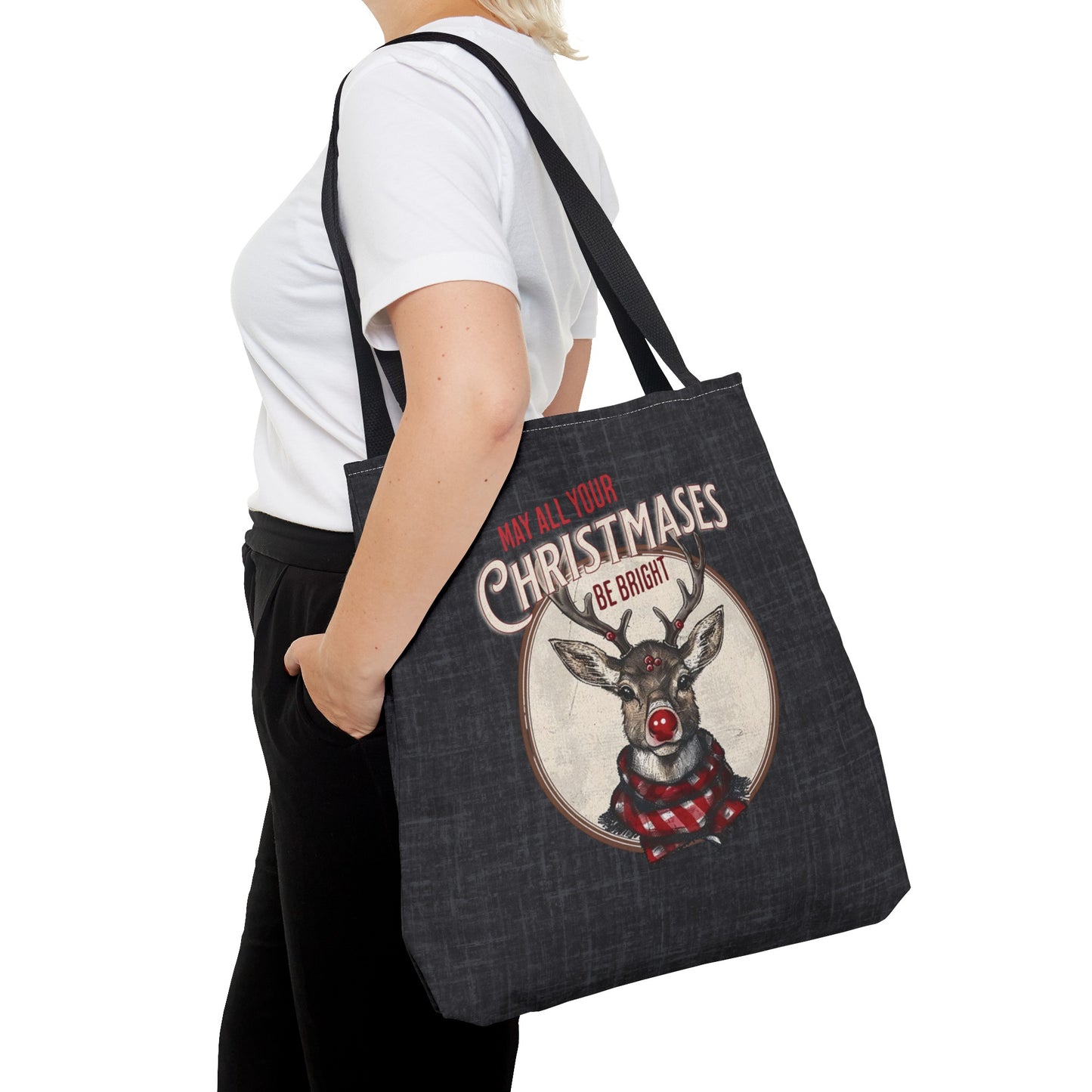 Christmas Reindeer Tote Bag, May all your Christmases be Bright, Travel Bag, Bible Bag, Gift for Christmas Part, Book Bag, Getaway Bag, Secret Santa Gift
