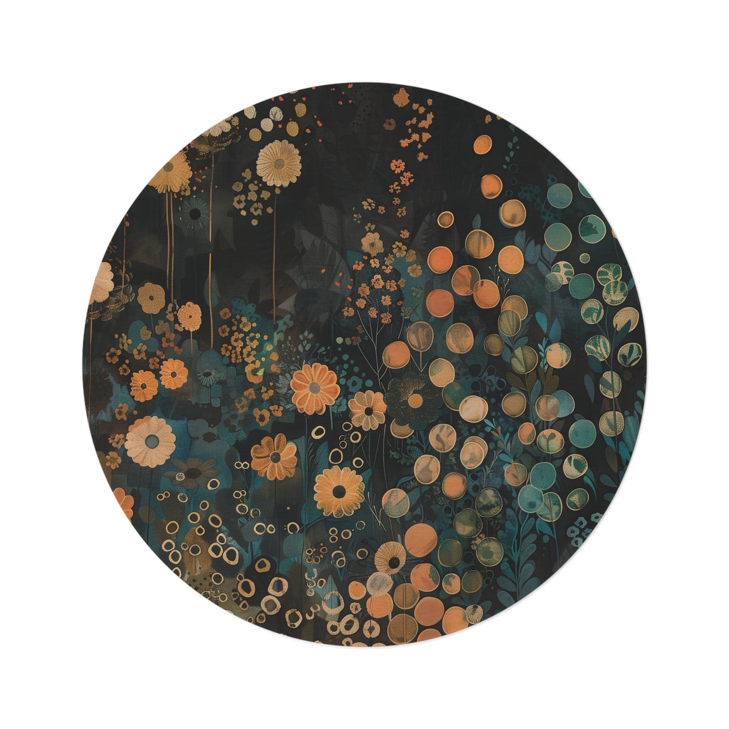 Woodland Floral Botanical Round Area Rug, Funky, Colorful Cool Unique Area Rugs, Unique 60" Round Rug, Custom Print Available