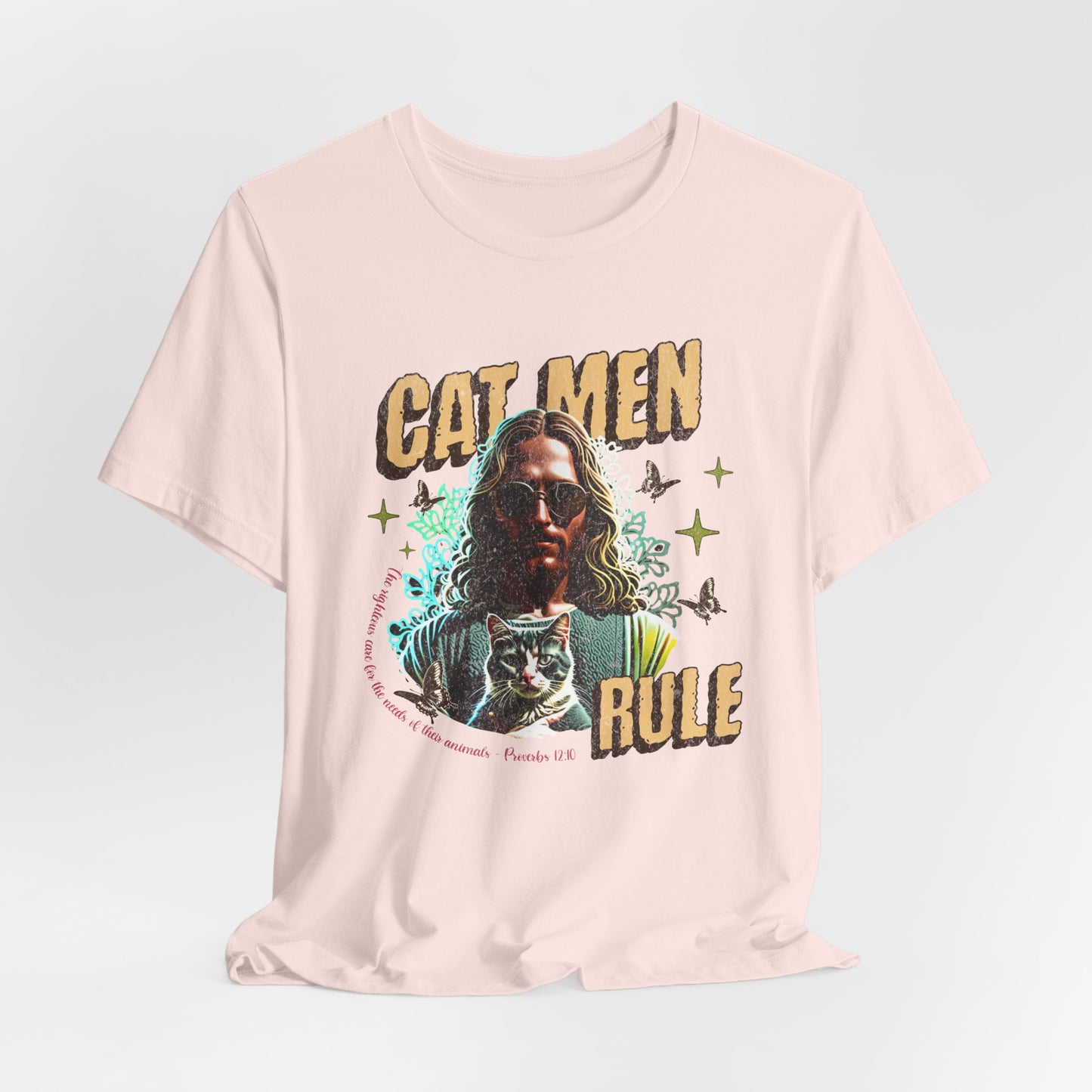Cat Men Rule Jesus Tee, Cuddling Cat Christian Shirt, Unisex Christian T-Shirt, Funny Cat Lover Gift, Cat Dad Tee