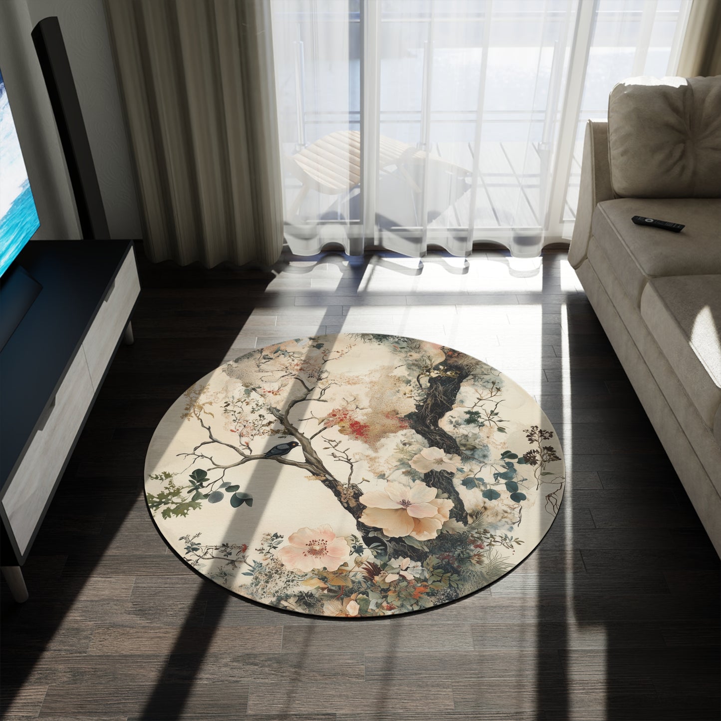 Woodland Floral Botanical Round Area Rug, Funky, Colorful Cool Unique Area Rugs, Unique 60" Round Rug, Custom Print Available