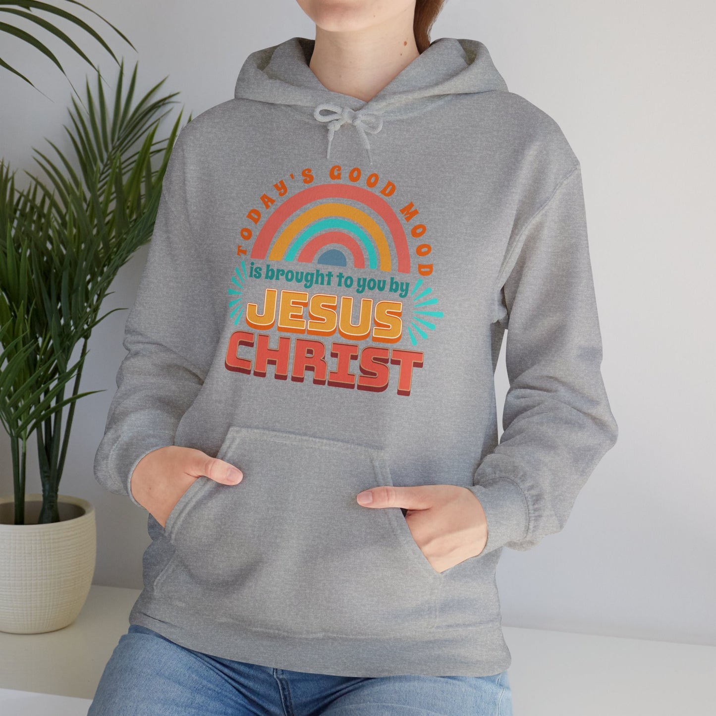 Today's Good Mood is Brought to you by Jesus Christ Unisex Heavy Blend™ Hooded Sweatshirt, Christian Merch, Christian Streetwear, Ministry Shirt, Faith Based Shirt, Praise Hoodie