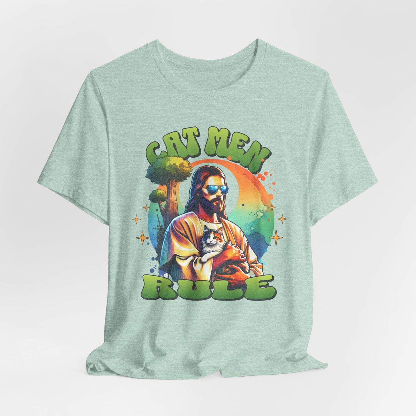 Cat Men Rule Jesus Tee, Cuddling Cat Christian Shirt, Unisex Christian T-Shirt, Funny Cat Lover Gift, Cat Dad Tee