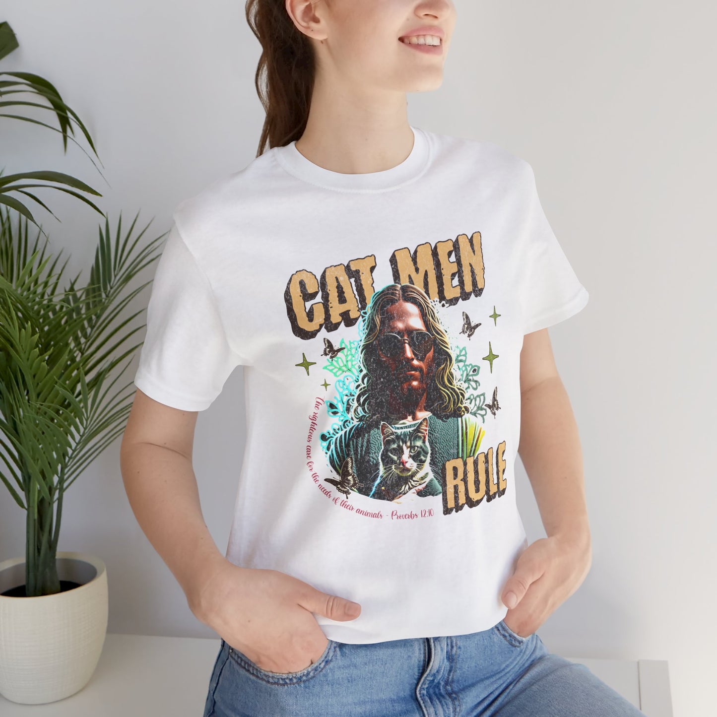 Cat Men Rule Jesus Tee, Cuddling Cat Christian Shirt, Unisex Christian T-Shirt, Funny Cat Lover Gift, Cat Dad Tee