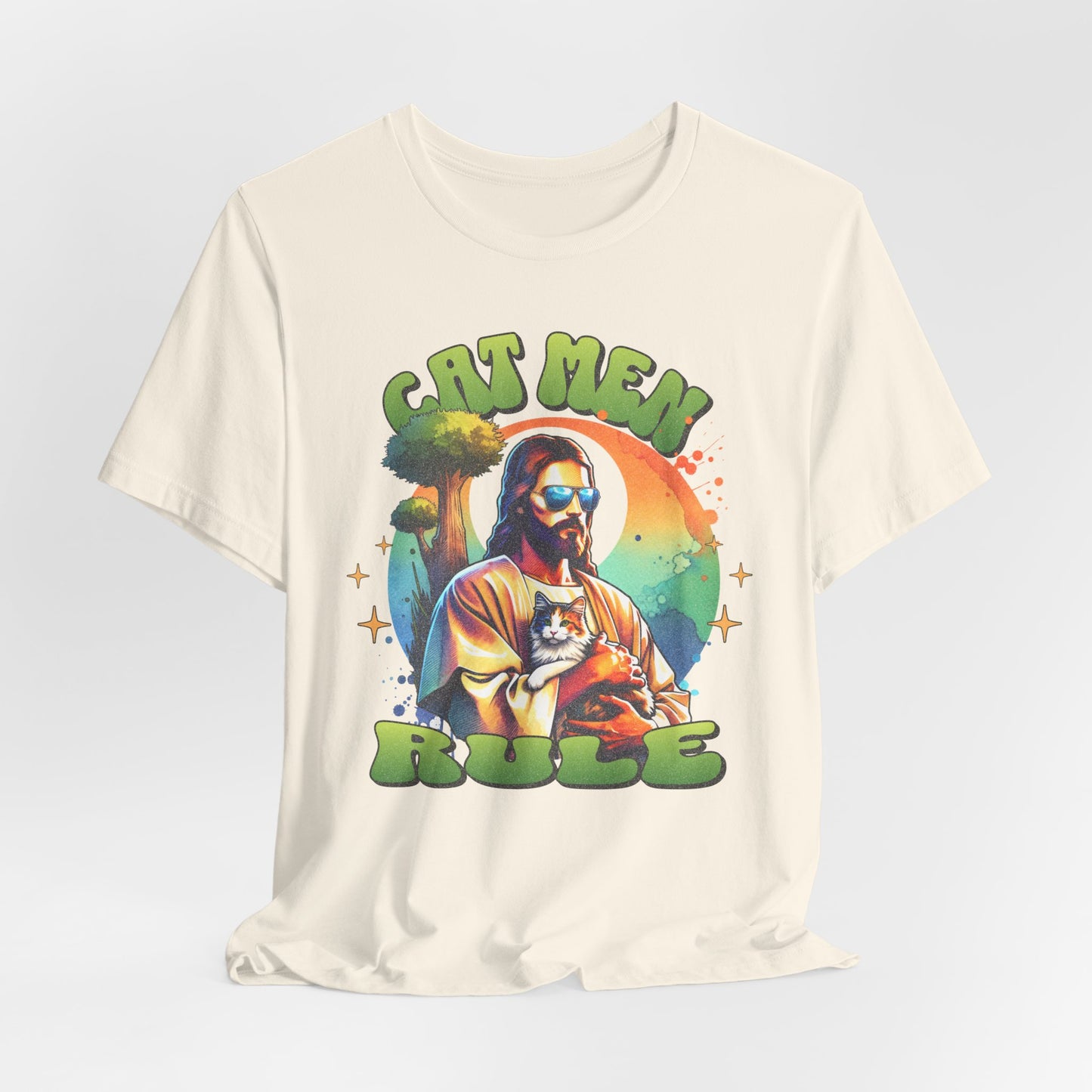 Cat Men Rule Jesus Tee, Cuddling Cat Christian Shirt, Unisex Christian T-Shirt, Funny Cat Lover Gift, Cat Dad Tee