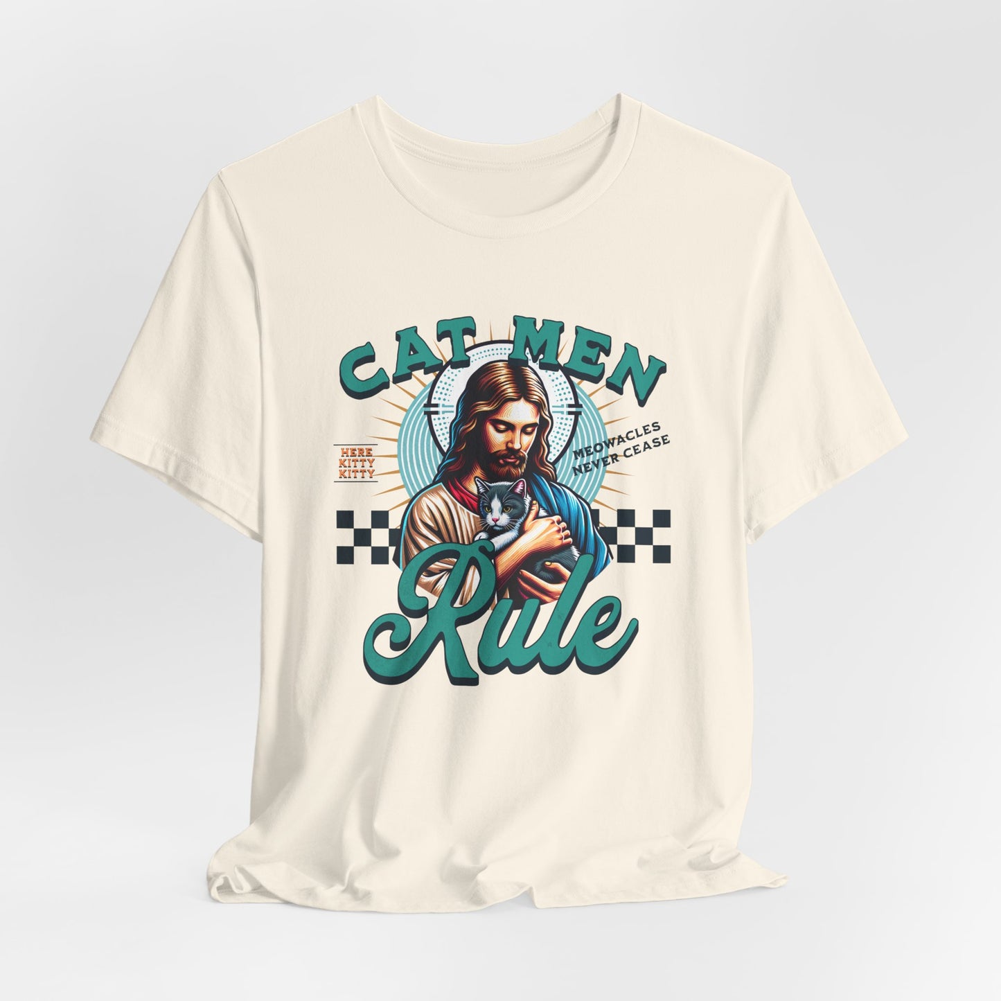 Cat Men Rule Jesus Tee, Cuddling Cat Christian Shirt, Unisex Christian T-Shirt, Funny Cat Lover Gift, Cat Dad Tee
