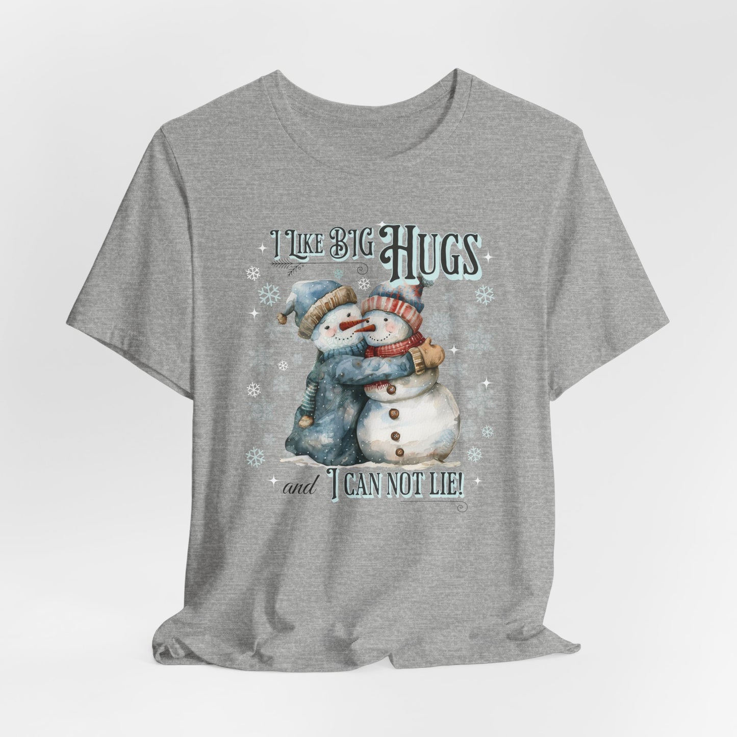 Snowman I Like Big Hugs T-Shirt, Unisex Jersey Short Sleeve Crewneck Tee, Funny Christmas Eve Sweater Gift, Secret Santa, Frosty the Snowman Shirt