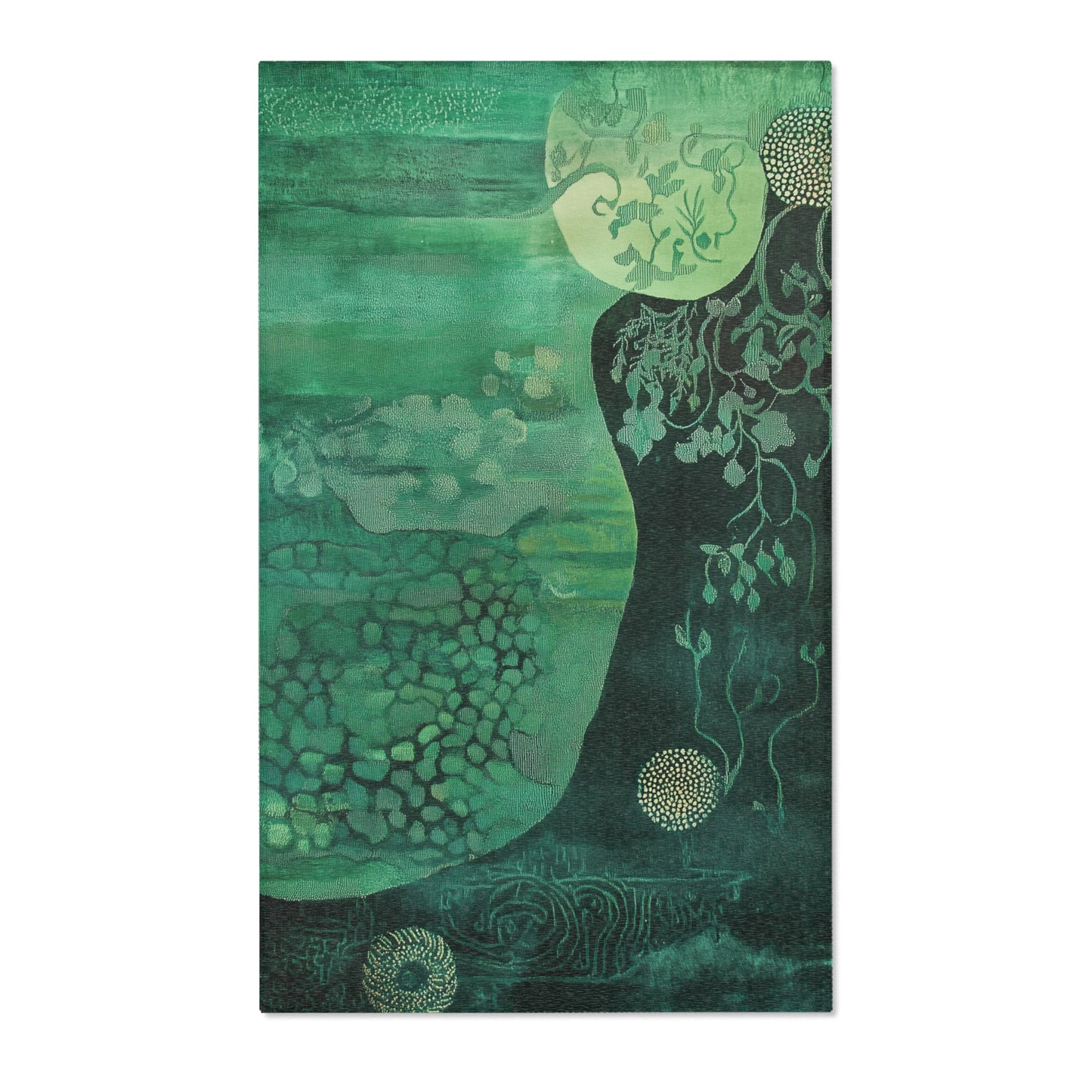 Modern Green Boho Area Rug, Funky, Colorful, & Unique Area Rugs, Custom Print Rug Bathmat Doormat, 3 Sizes-24x36 in, 36x60 in and 48x72 in