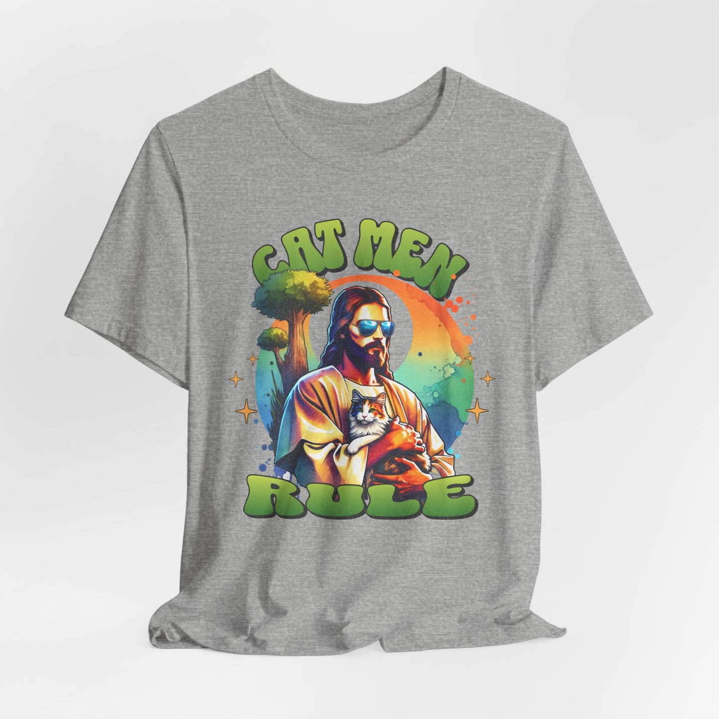 Cat Men Rule Jesus Tee, Cuddling Cat Christian Shirt, Unisex Christian T-Shirt, Funny Cat Lover Gift, Cat Dad Tee