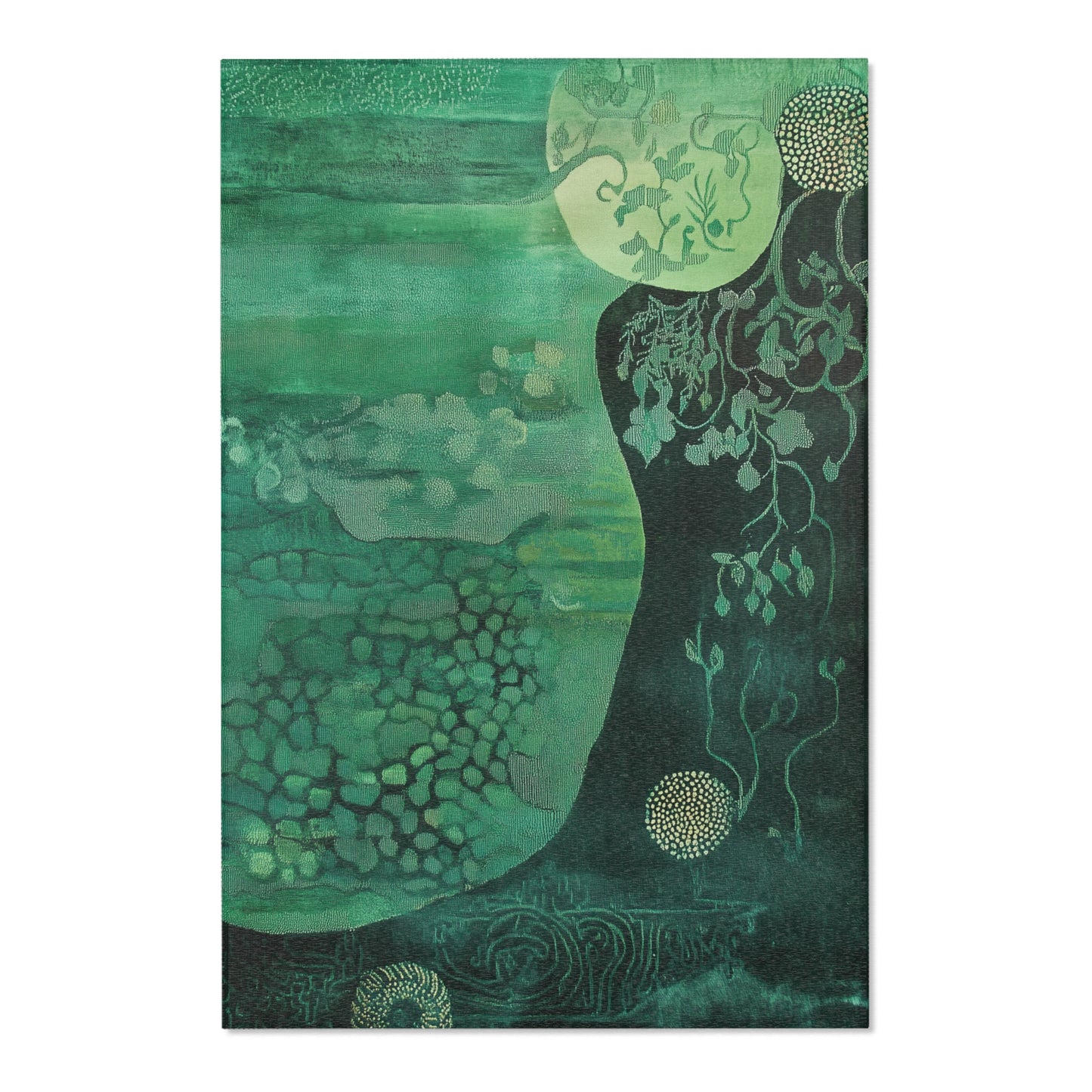 Modern Green Boho Area Rug, Funky, Colorful, & Unique Area Rugs, Custom Print Rug Bathmat Doormat, 3 Sizes-24x36 in, 36x60 in and 48x72 in