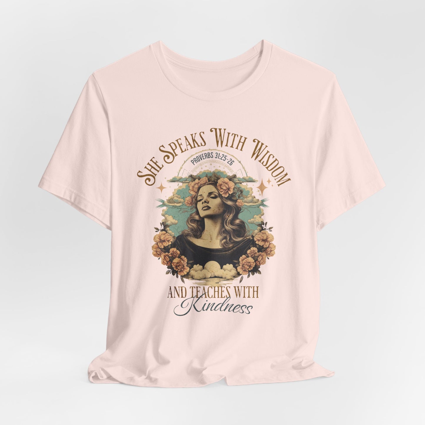 She Speaks with Wisdom T-Shirt - Unisex Jersey Short Sleeve Tee, Christian Merch, Christian Streetwear, Faith Based Shirt
