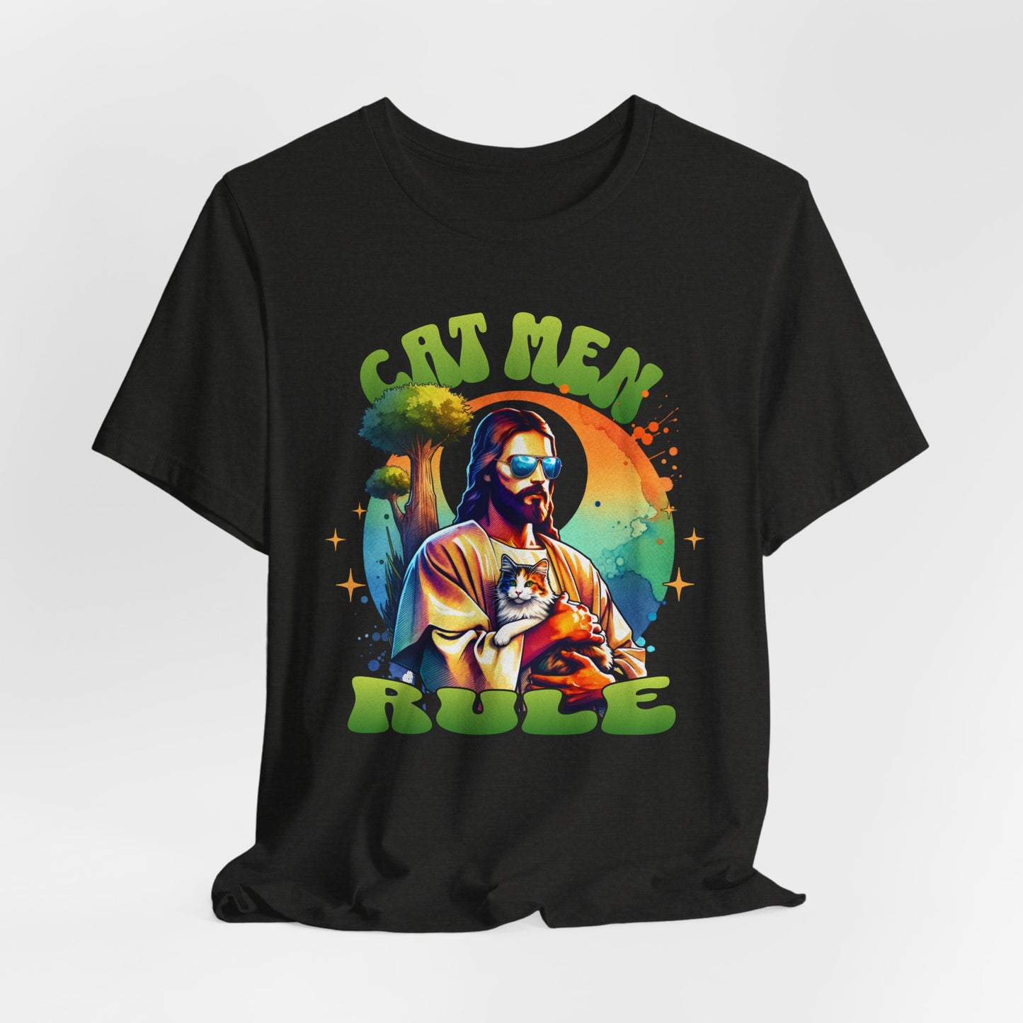 Cat Men Rule Jesus Tee, Cuddling Cat Christian Shirt, Unisex Christian T-Shirt, Funny Cat Lover Gift, Cat Dad Tee