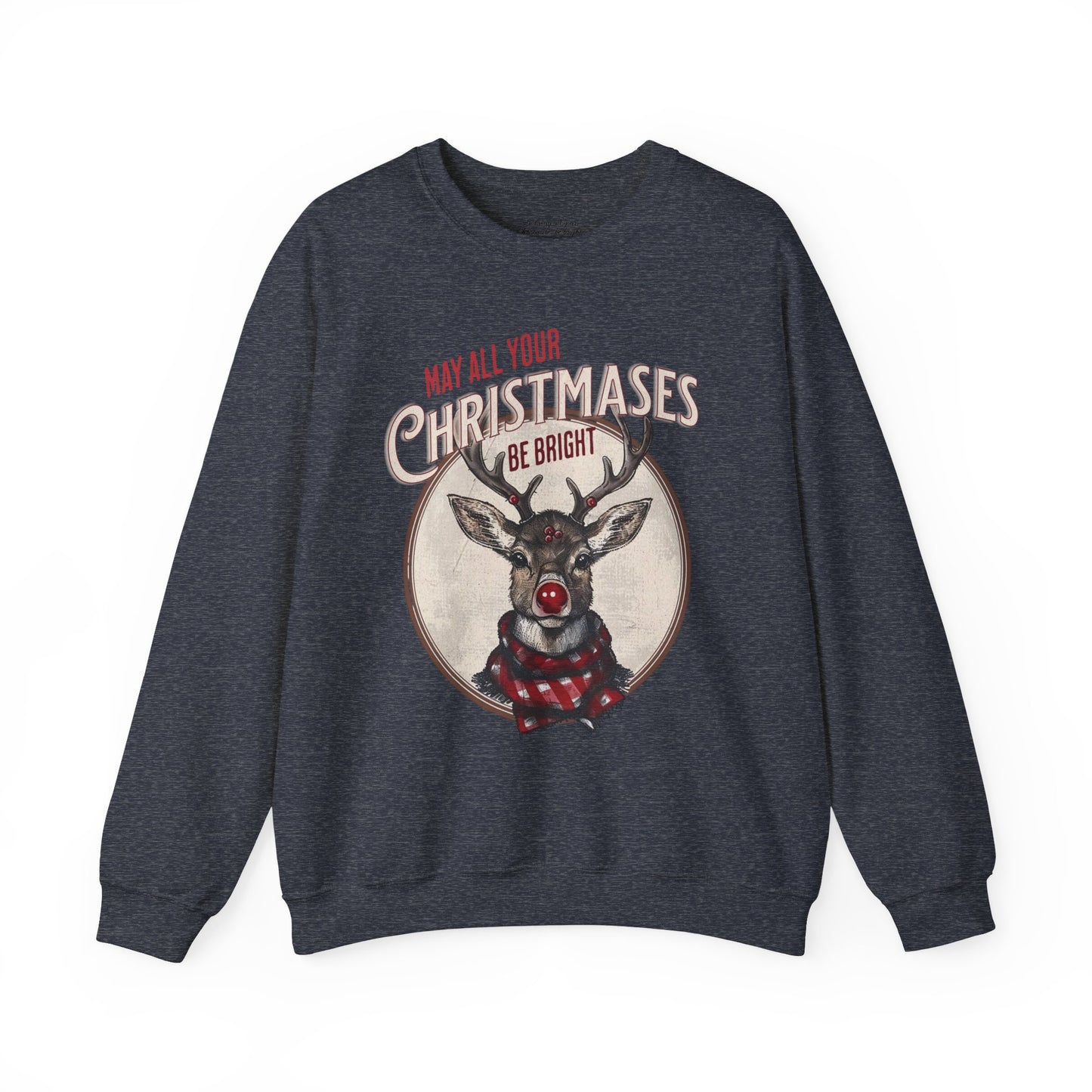 Reindeer Sweatshirt, Unisex Heavy Blend Crewneck, Rudolph Reindeer Red Nose, Christmas Reindeer Shirt, Merry and Bright, White Elephant Gift