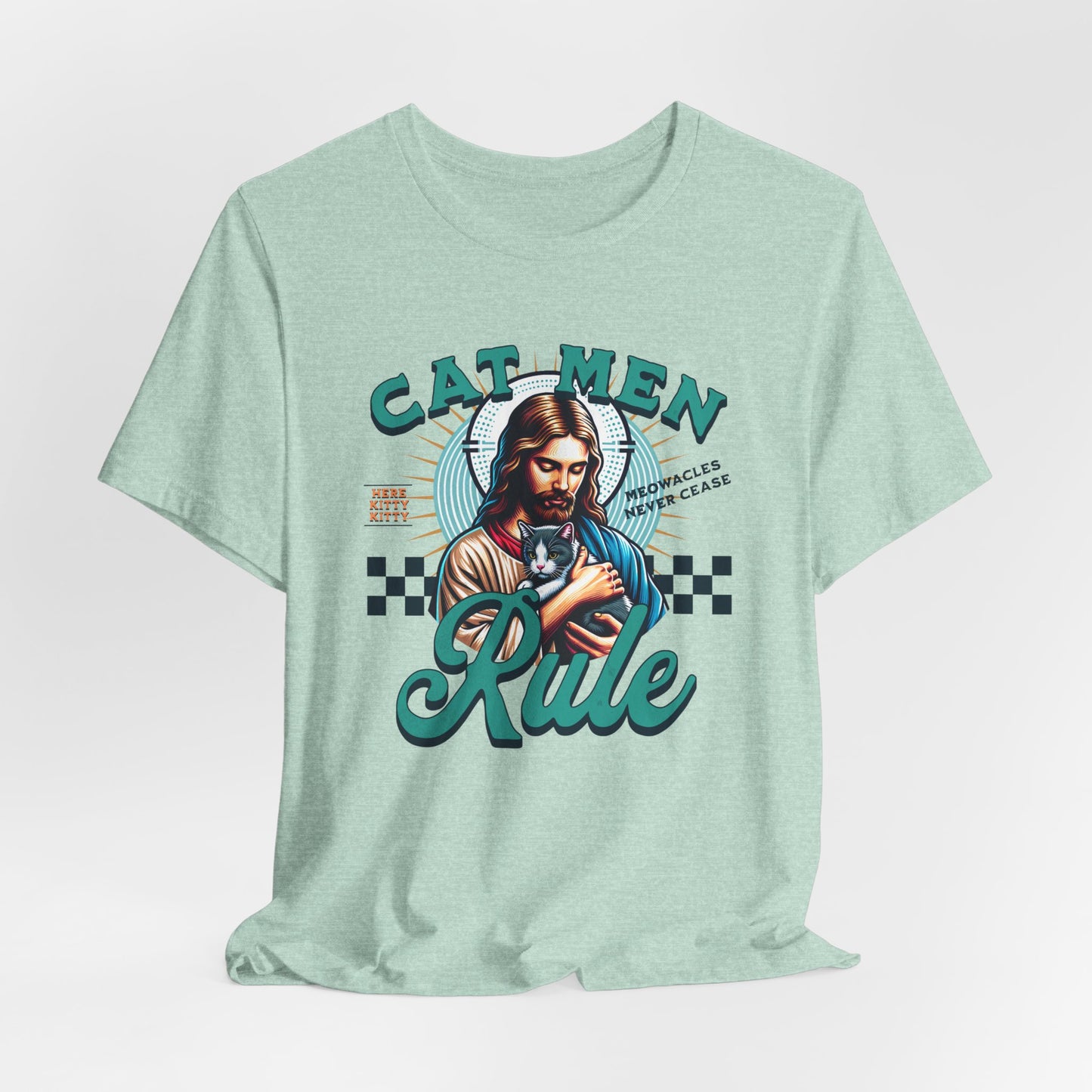 Cat Men Rule Jesus Tee, Cuddling Cat Christian Shirt, Unisex Christian T-Shirt, Funny Cat Lover Gift, Cat Dad Tee