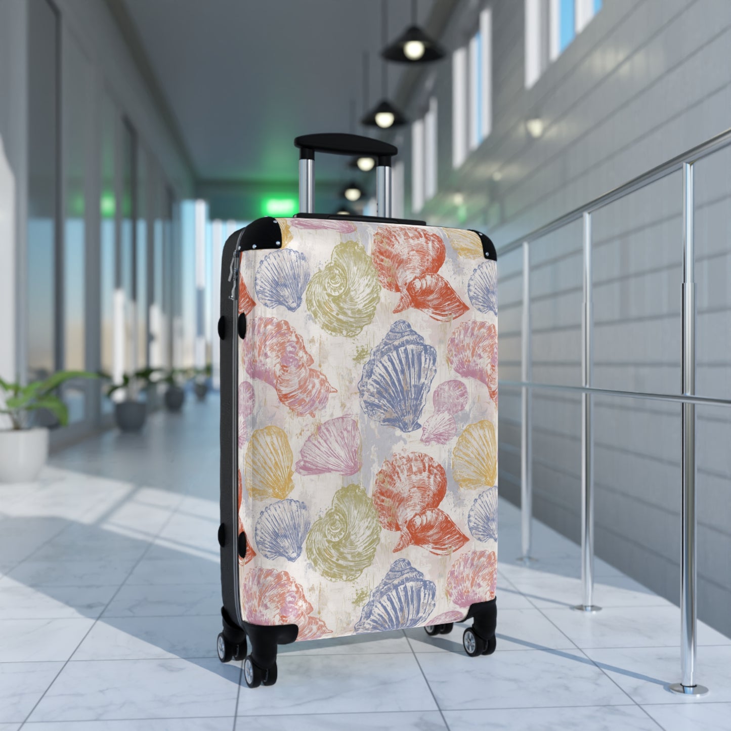 Tropical Beach Sea Shell Suitcase, Bright and Colorful Vacation Luggage for Airport, Rolling Weekender Travel Bag Gift for Flight Attendant