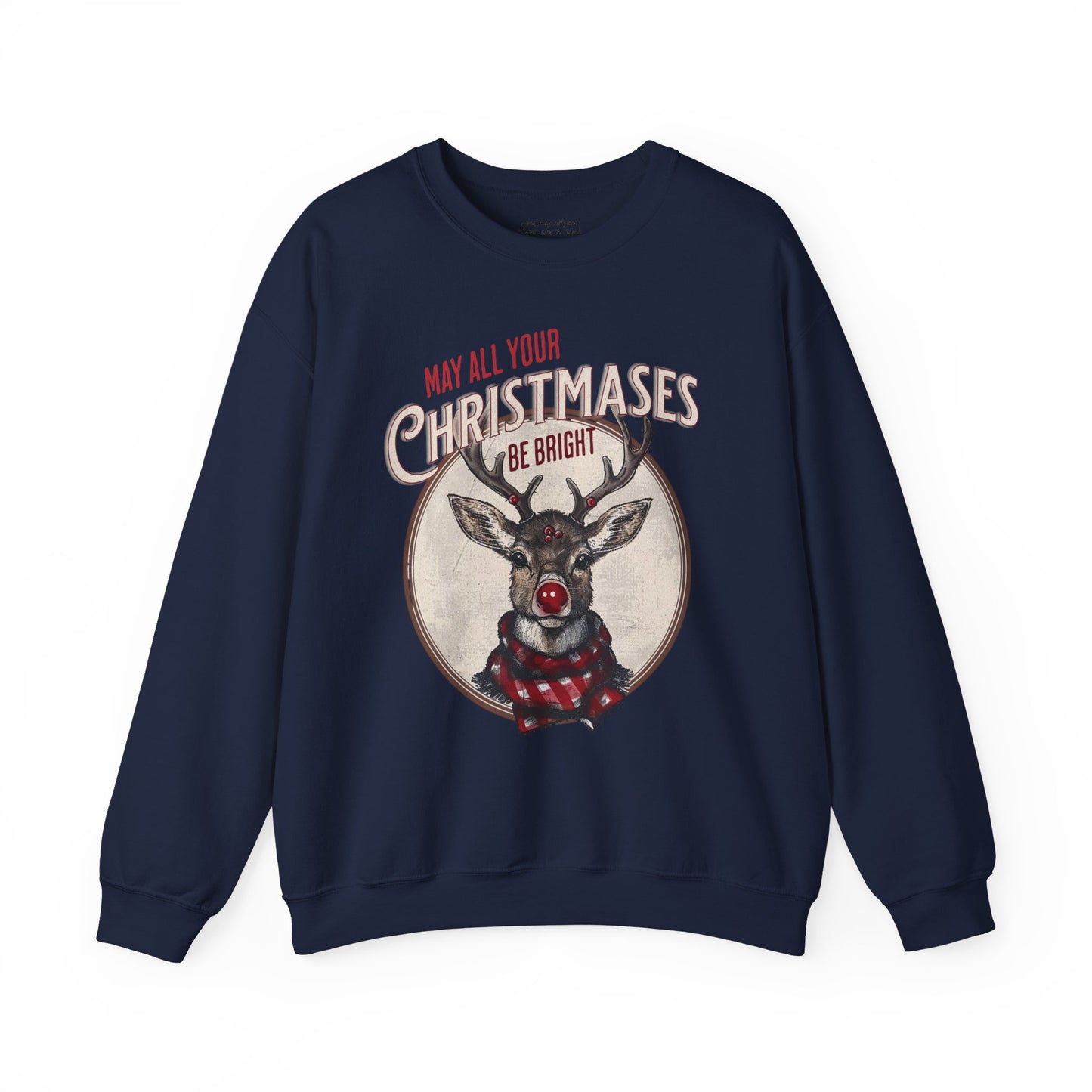 Reindeer Sweatshirt, Unisex Heavy Blend Crewneck, Rudolph Reindeer Red Nose, Christmas Reindeer Shirt, Merry and Bright, White Elephant Gift