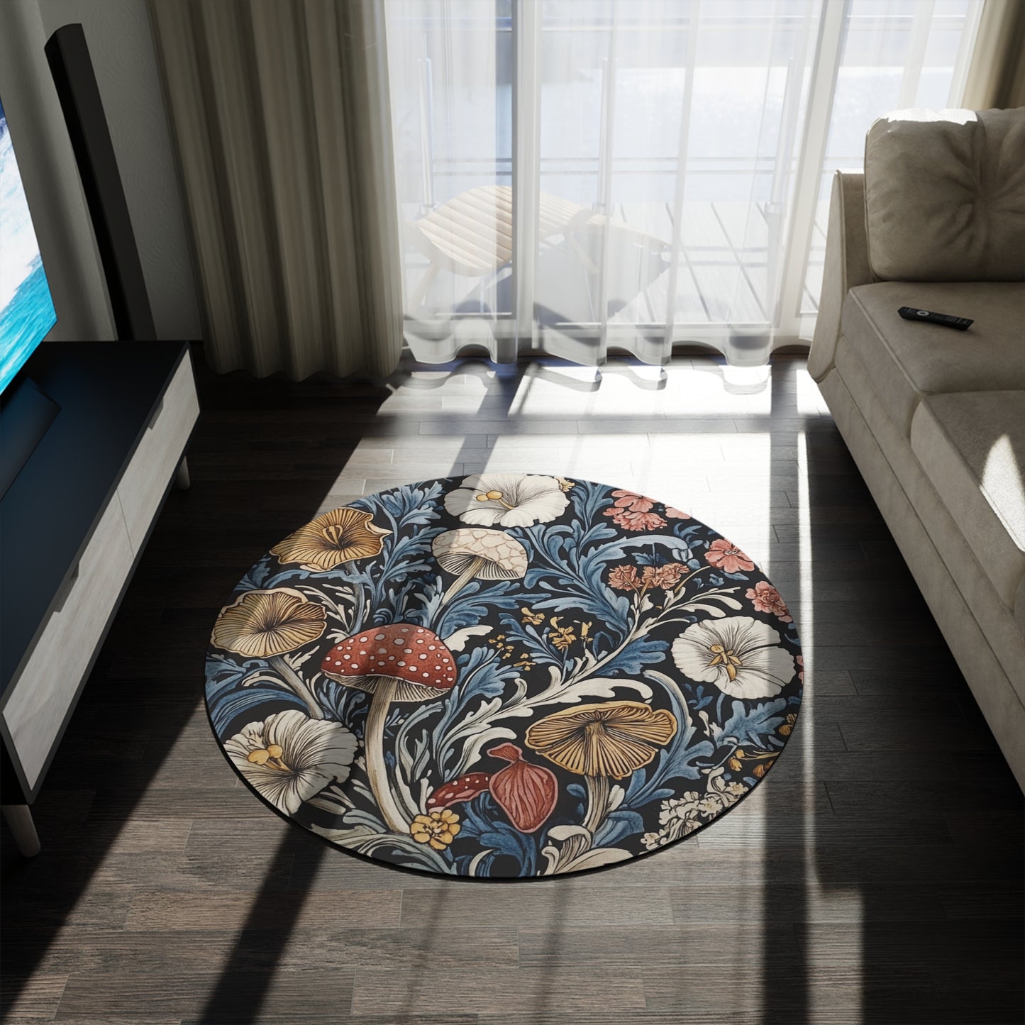 Mushroom Round Area Rug, Funky, Colorful & Unique Fairycore Area Rugs, Unique 60" Round Rug, Custom Print Available