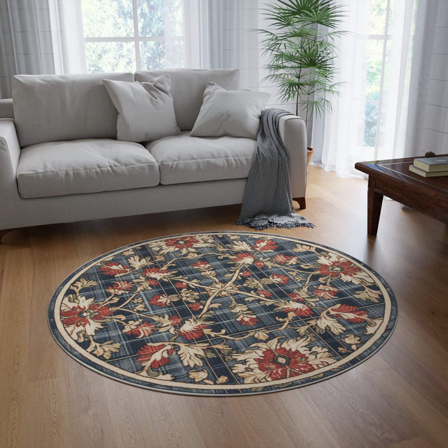 William Morris Inspired Round Area Rug, Traditional, Colorful Cool Unique Area Rugs, Unique 60" Round Rug, Custom Print Available
