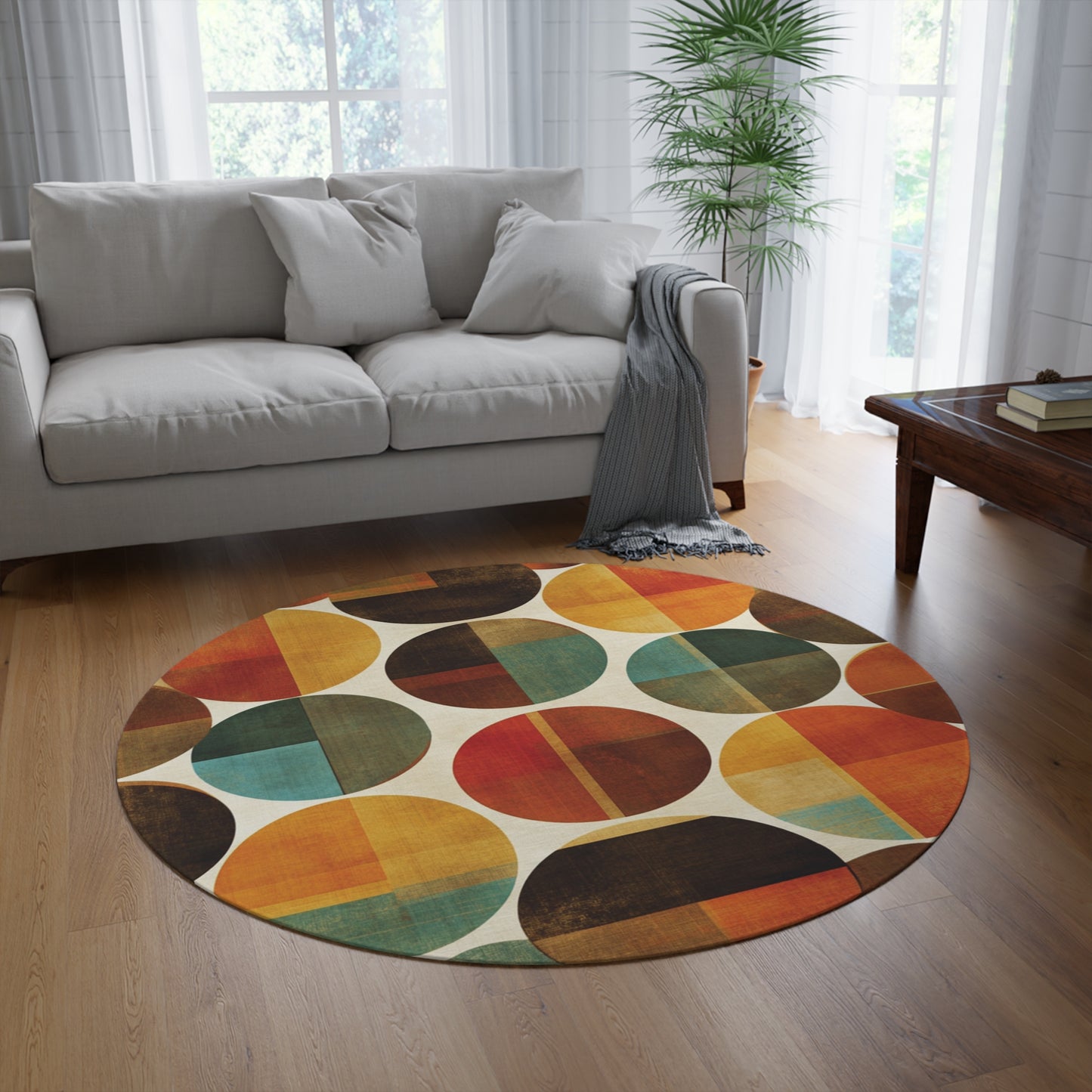 Retro Round Area Rug, Funky, Colorful Cool Unique Area Rugs, Unique 60" Round Rug, Custom Print Available