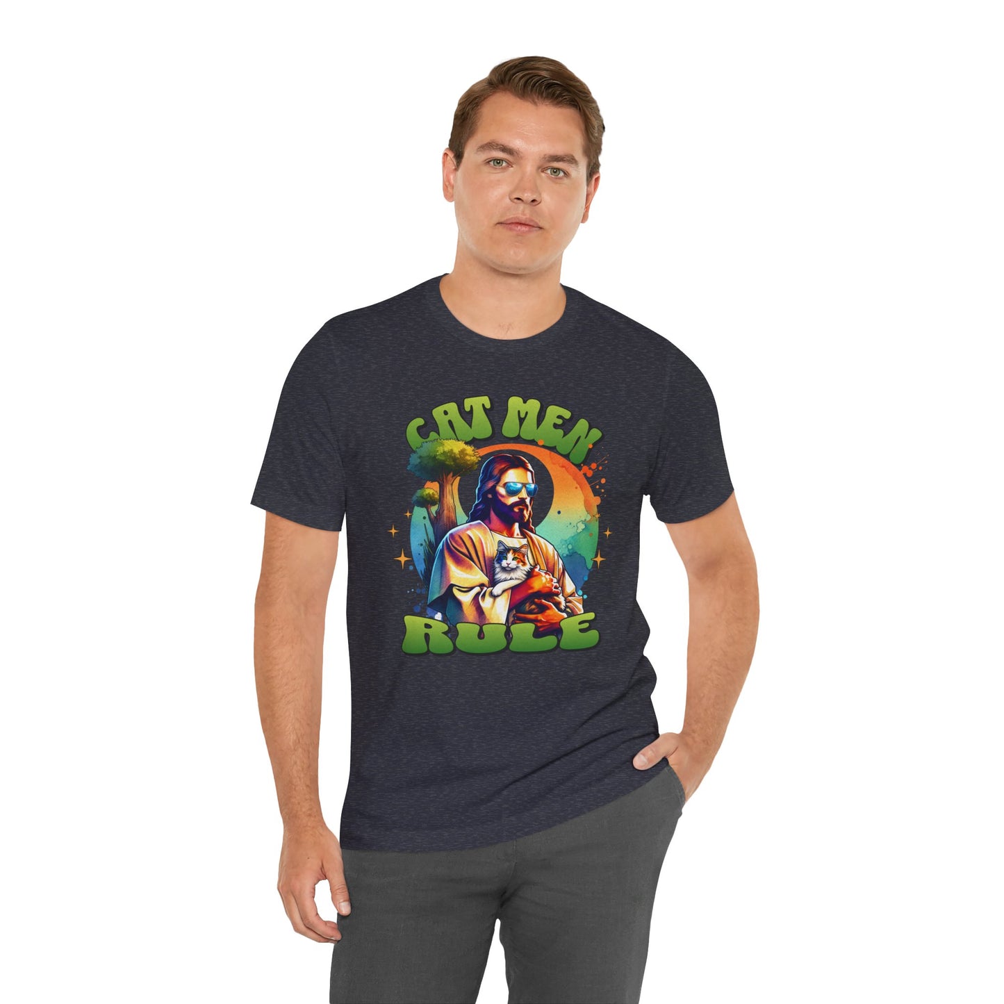 Cat Men Rule Jesus Tee, Cuddling Cat Christian Shirt, Unisex Christian T-Shirt, Funny Cat Lover Gift, Cat Dad Tee