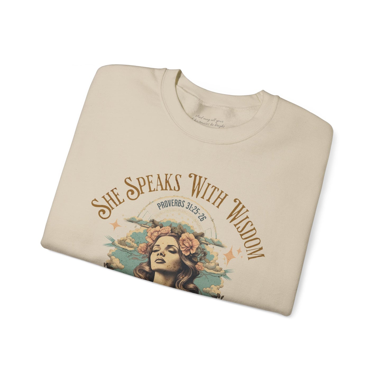 She Speaks with Wisdom Sweatshirt, Unisex Heavy Blend Crewneck, Jesus is the Reason, Jesus is King, Christian Merch, Glory to God