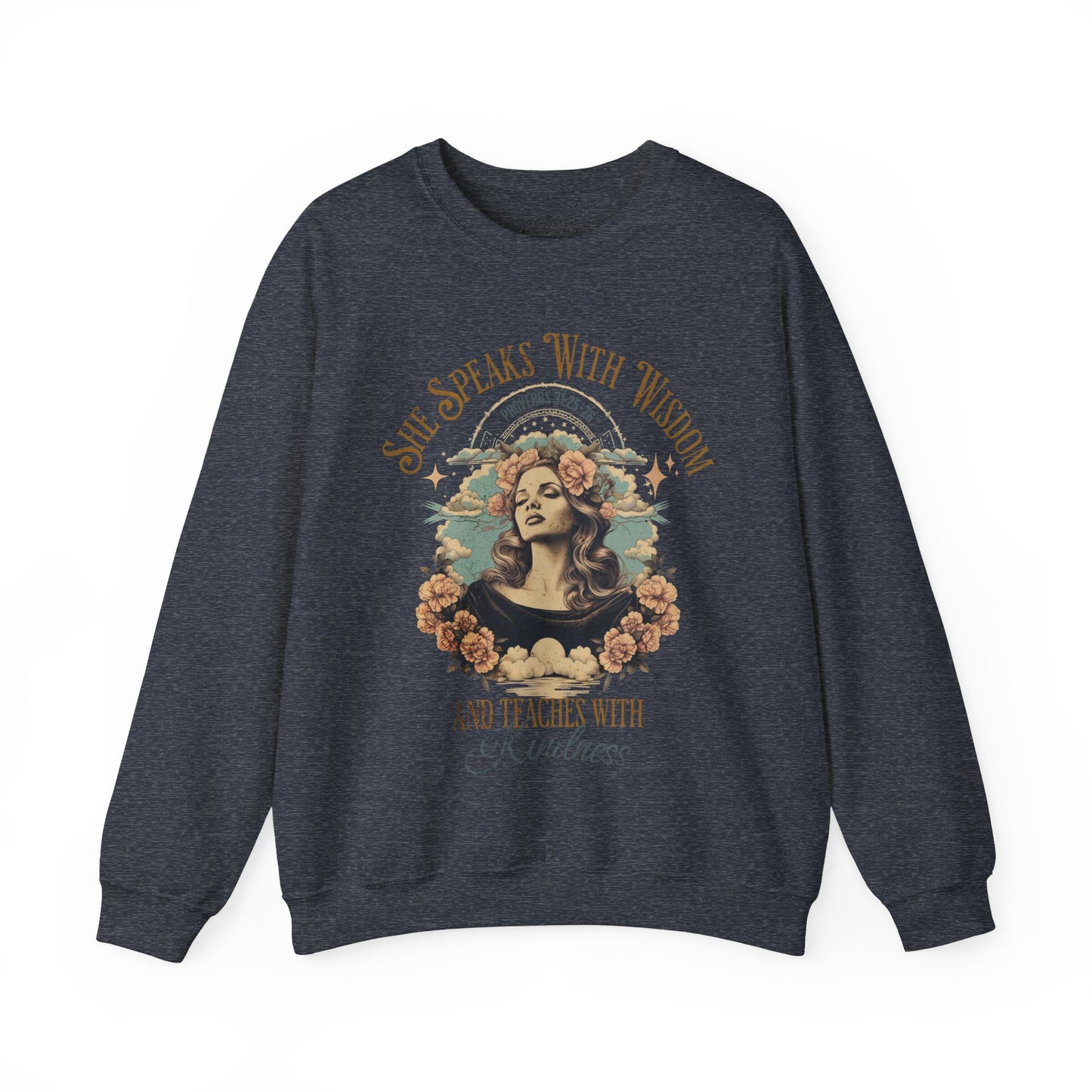 She Speaks with Wisdom Sweatshirt, Unisex Heavy Blend Crewneck, Jesus is the Reason, Jesus is King, Christian Merch, Glory to God