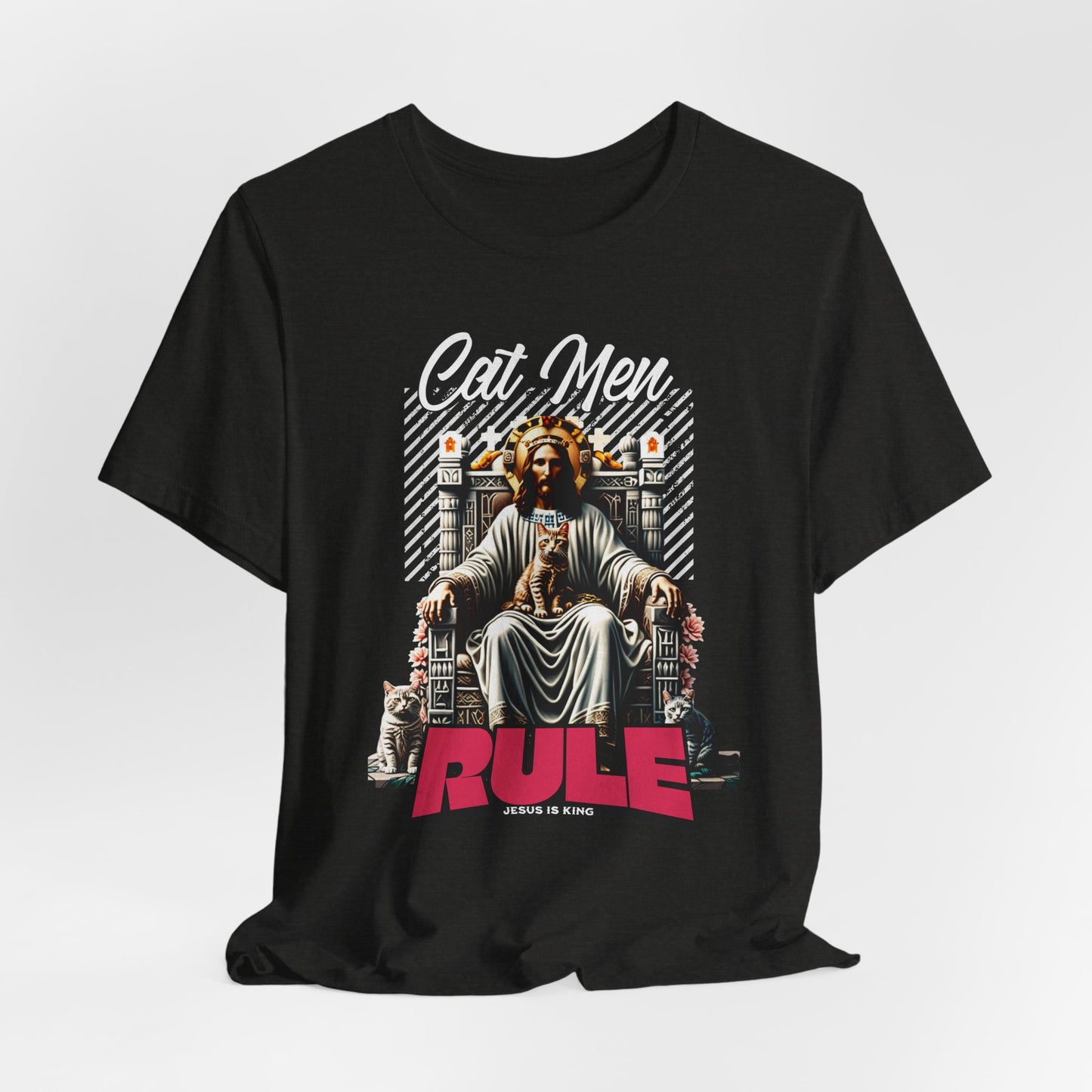 Cat Men Rule Jesus Tee, Cuddling Cat Christian Shirt, Unisex Christian T-Shirt, Funny Cat Lover Gift, Cat Dad Tee