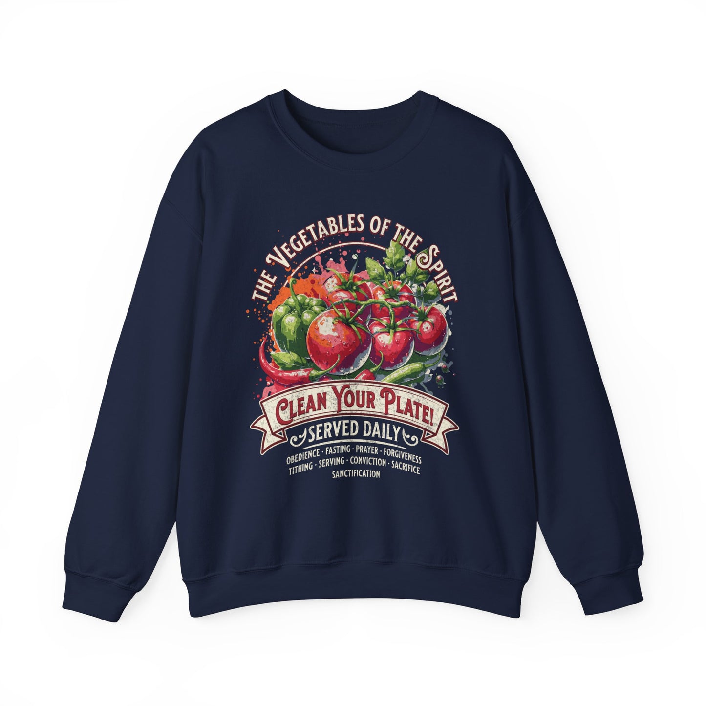 Vegetables of the Spirit Unisex Heavy Blend Crewneck Sweatshirt, Humorous Christian Merch, Christian Streetwear, Ministry Shirt, Faith Based Shirt, Praise Sweater