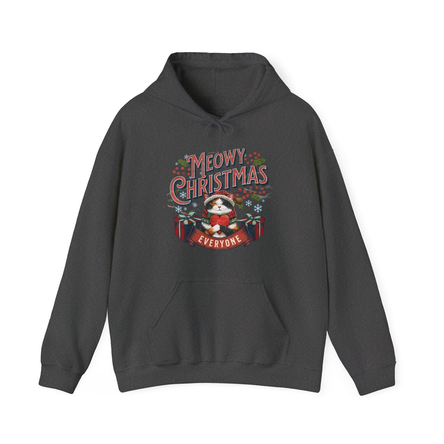 Meowy Christmas Cat Hoodie, Unisex Heavy Blend, Cat Themed Gifts, Funny Cat Shirt, Calico Cat Sweater, Cat Mom Sweatshirt