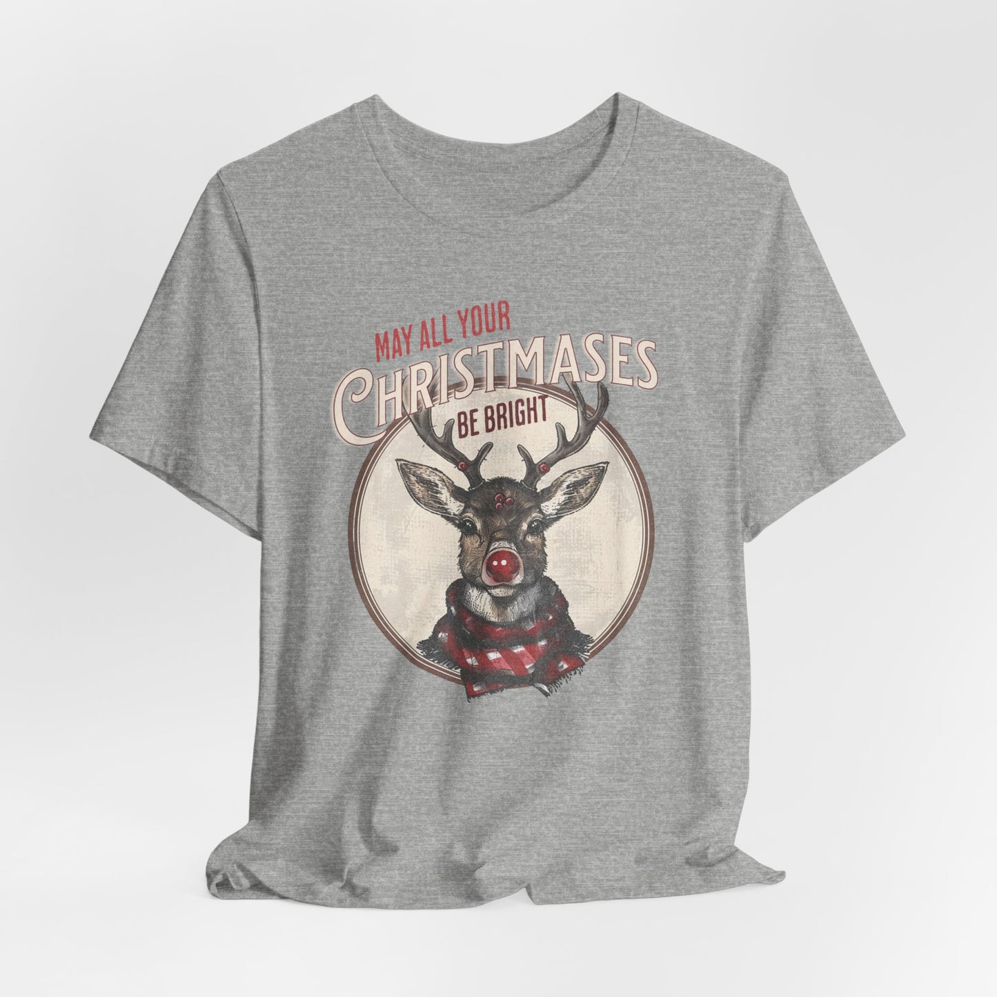 Reindeer Christmas T-Shirt, Unisex Jersey Crewneck, May all Your Christmases be Bright, Reindeer Christmas Apparel, Cute Reindeer Shirt, Secret Santa Gift