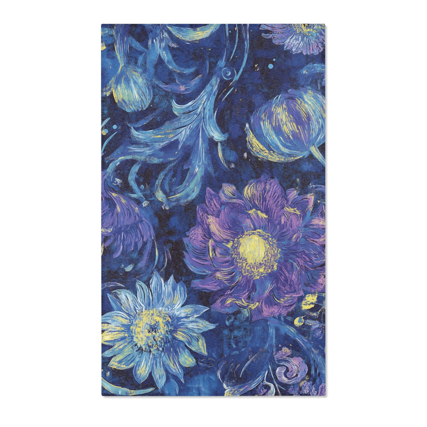 Modern Boho Floral Purple Area Rug, Funky, Colorful, & Unique Area Rugs, Custom Print Rug Bathmat, 3 Sizes - 24x36 in, 36x60 in and 48x72 in
