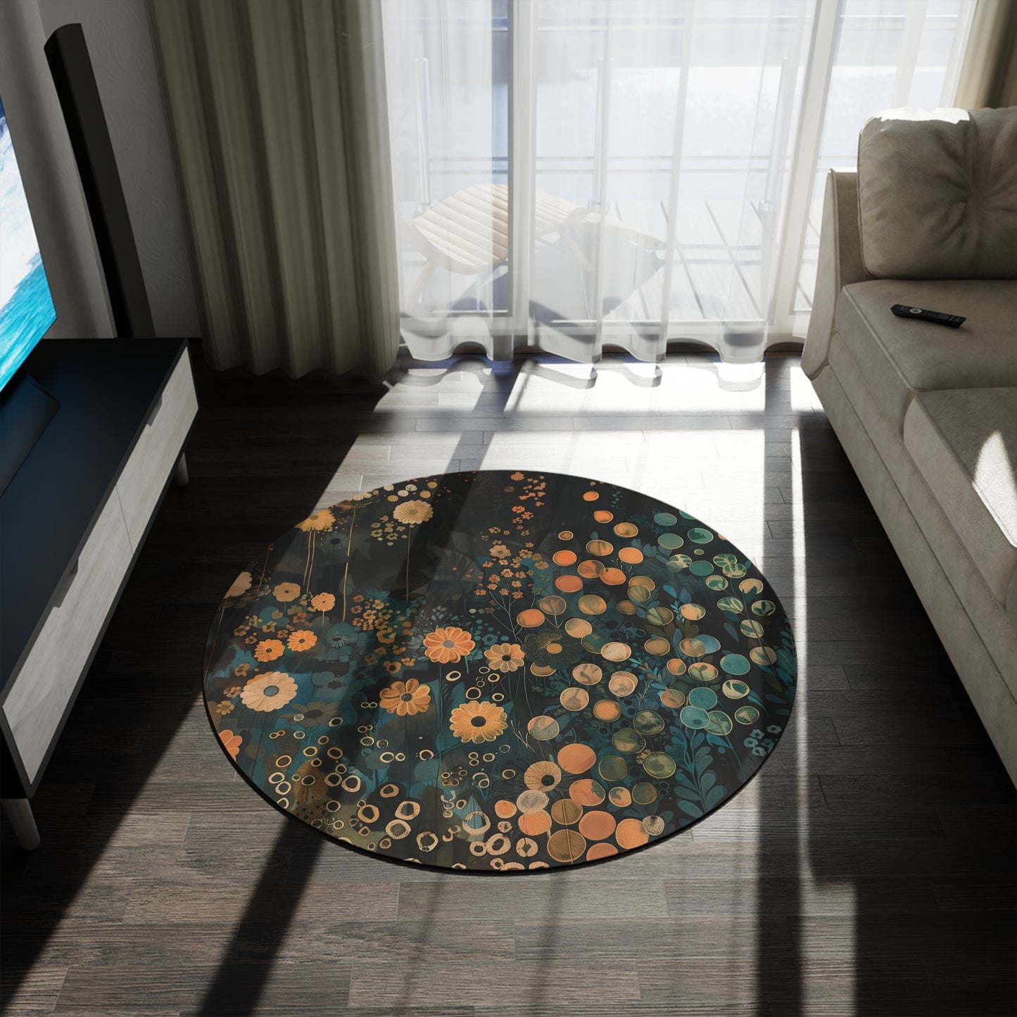 Woodland Floral Botanical Round Area Rug, Funky, Colorful Cool Unique Area Rugs, Unique 60" Round Rug, Custom Print Available