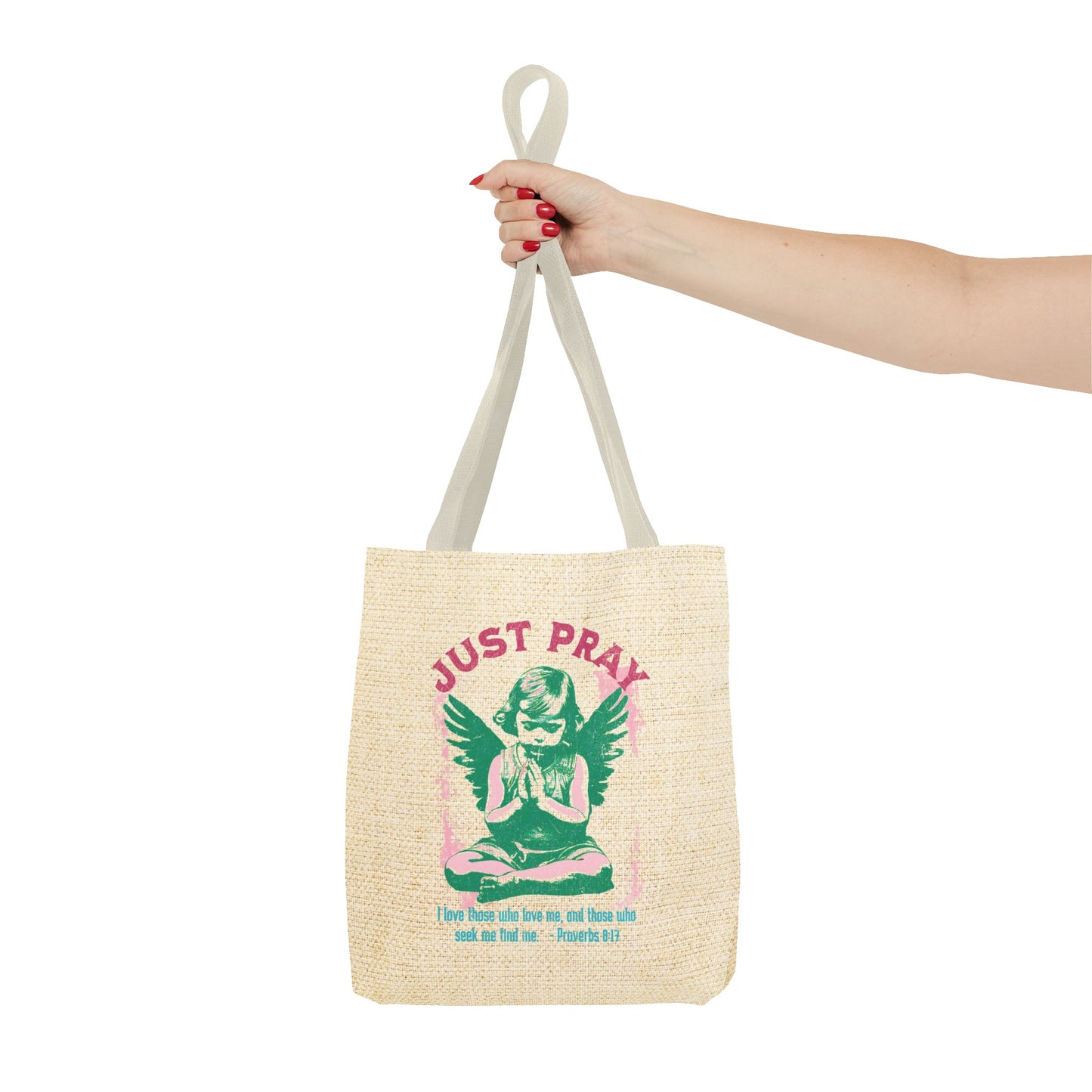 Just Pray Tote Bag, Christian Merch, Gifts of the Holy Spirit, Travel Bag, Bible Bag, Book Bag, Getaway Bag, Secret Santa Gift, Gift for Church People