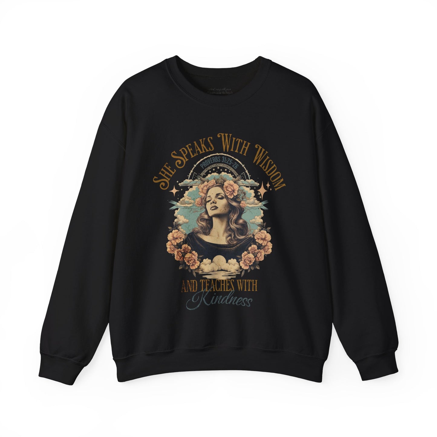 She Speaks with Wisdom Sweatshirt, Unisex Heavy Blend Crewneck, Jesus is the Reason, Jesus is King, Christian Merch, Glory to God
