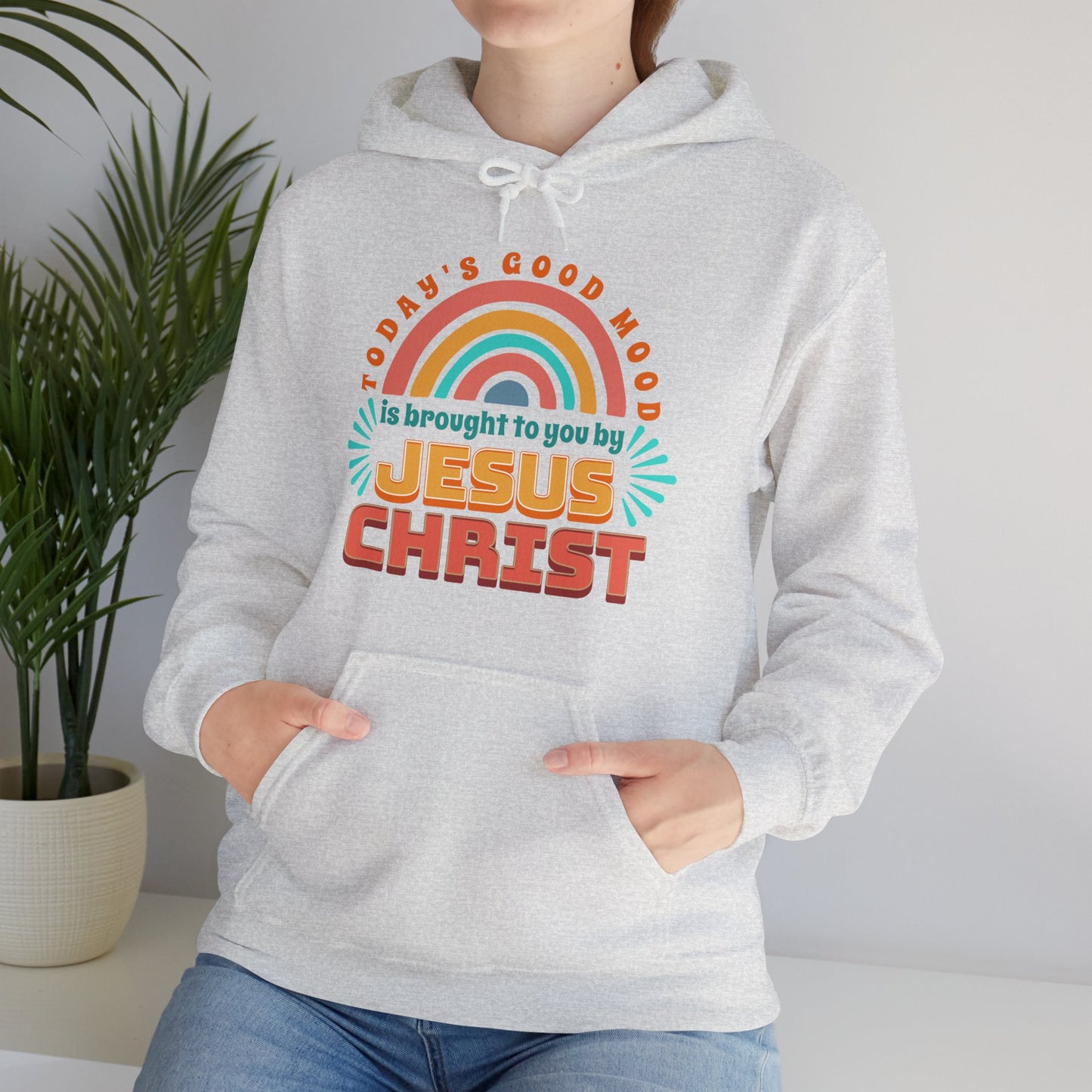 Today's Good Mood is Brought to you by Jesus Christ Unisex Heavy Blend™ Hooded Sweatshirt, Christian Merch, Christian Streetwear, Ministry Shirt, Faith Based Shirt, Praise Hoodie