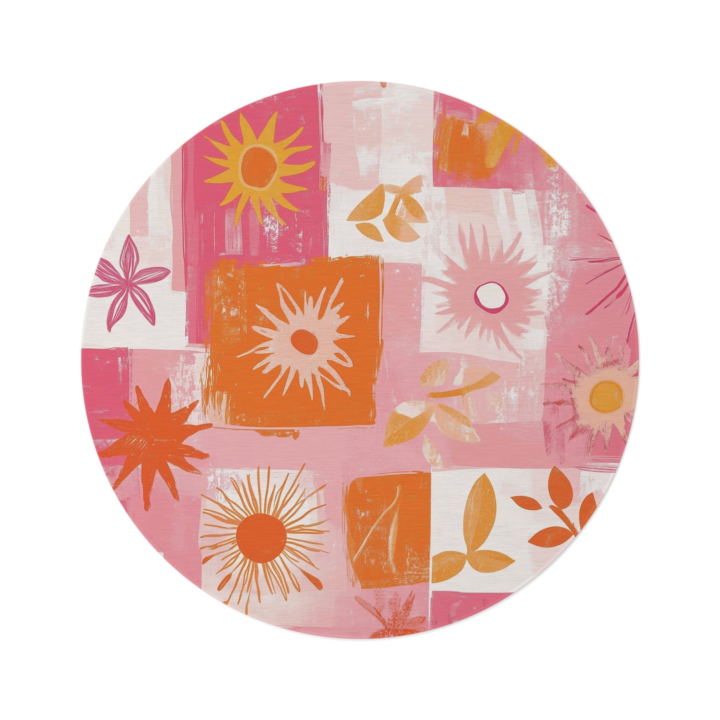 Botanical Patchwork Round Area Rug, Funky, Colorful Cool Unique Area Rugs, Unique 60" Round Rug, Custom Print Available