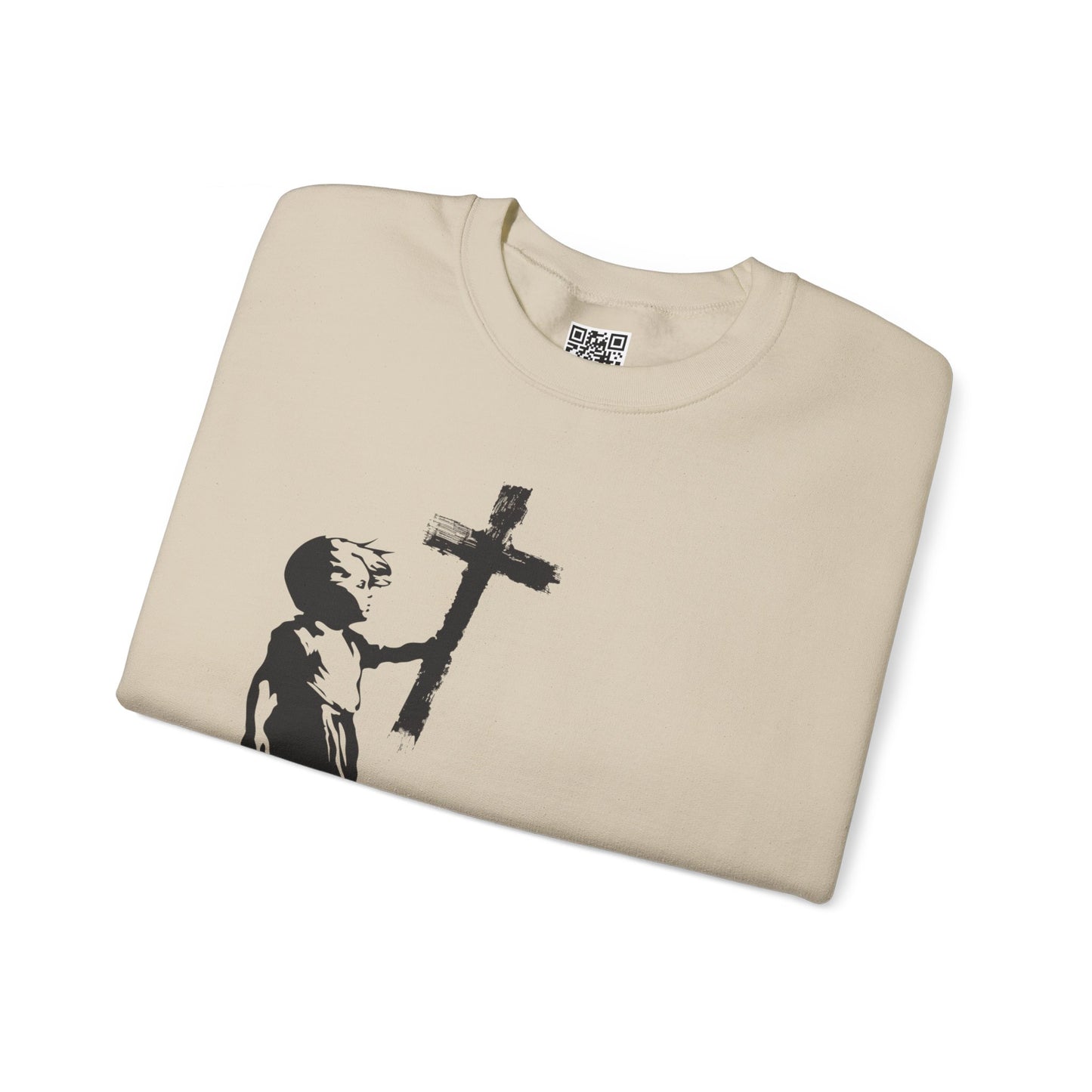 Girl with Cross Unisex Heavy Blend Crewneck Sweatshirt, Christian Merch, Christian Streetwear, Ministry Shirt, Faith Based Shirt, Jesus Apparel