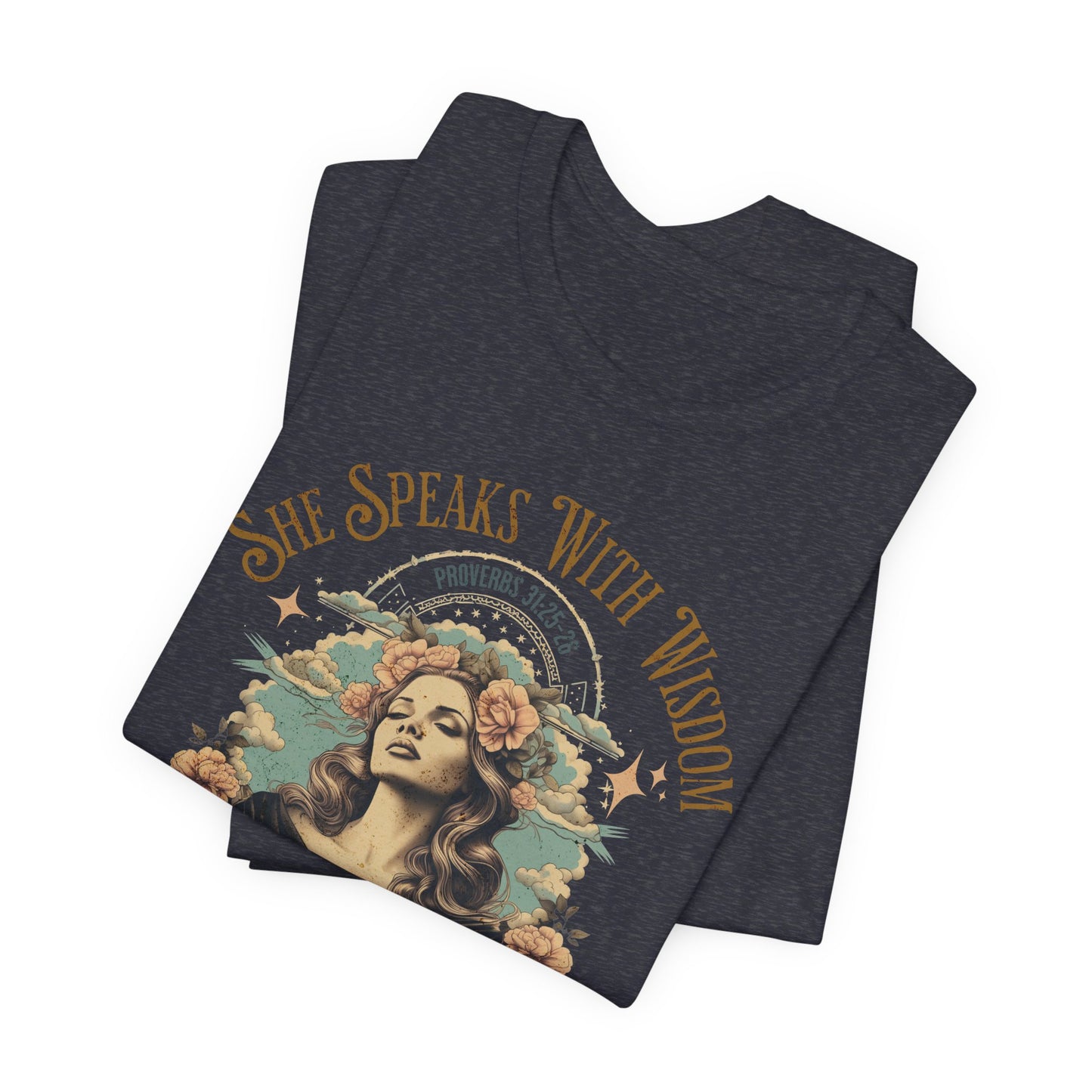 She Speaks with Wisdom T-Shirt - Unisex Jersey Short Sleeve Tee, Christian Merch, Christian Streetwear, Faith Based Shirt