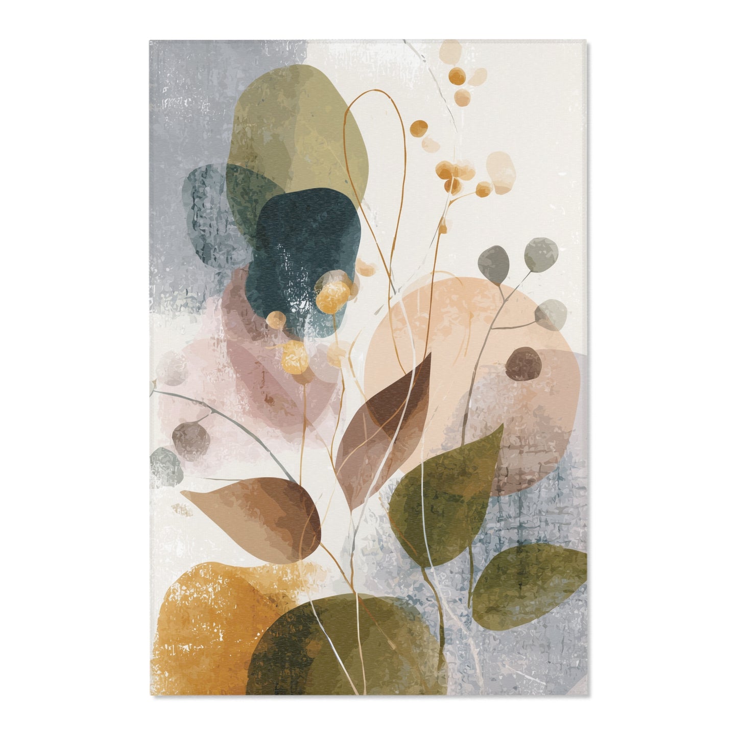 Modern Floral Boho Area Rug, Funky, Off White, & Unique Area Rugs, Custom Print Rug or Bathmat, 3 Sizes - 24x36 in, 36x60 in and 48x72 in