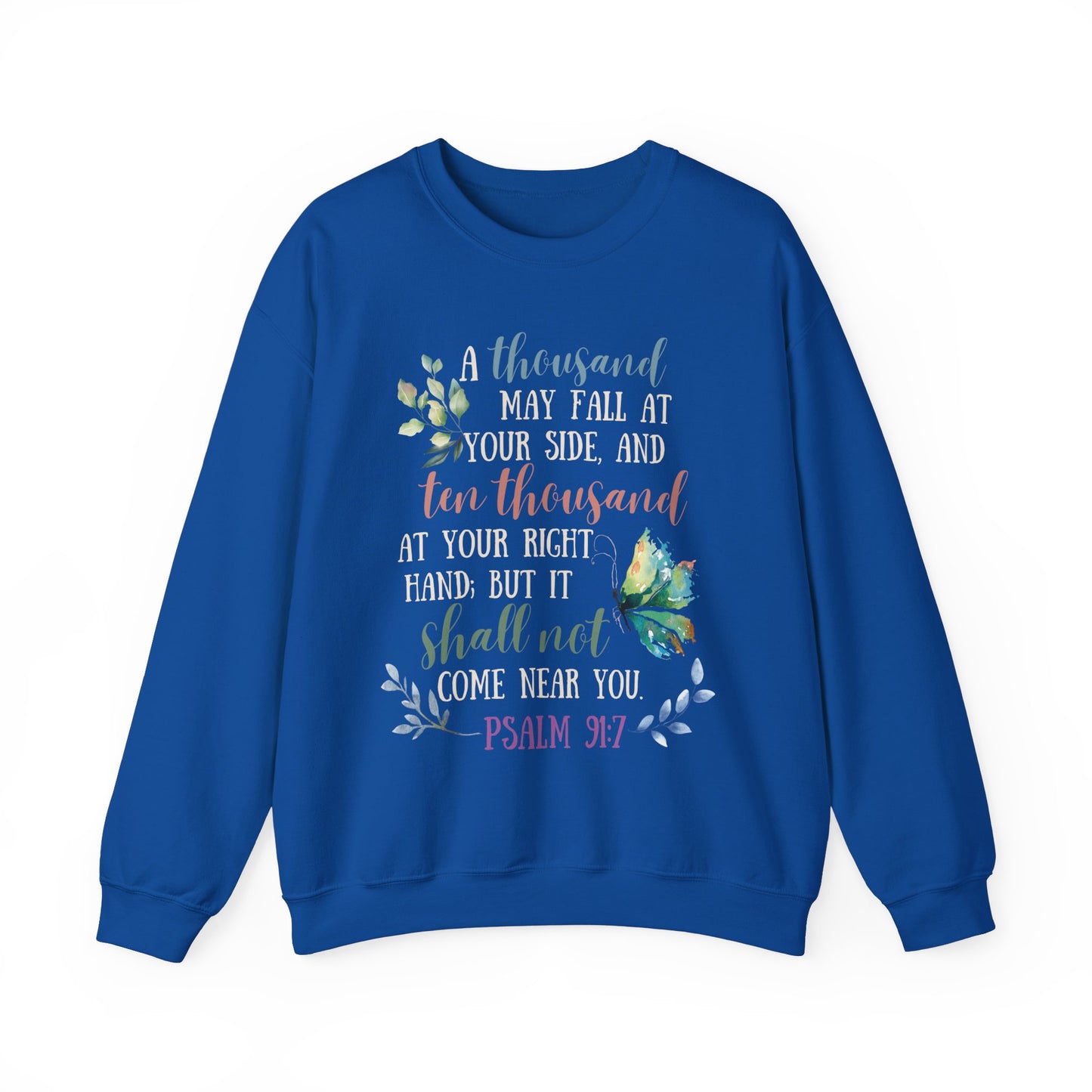 Psalm 91:7 Sweatshirt - Unisex Heavy Blend™ Crewneck Sweatshirt, Jesus Lovers, Christian Gifts, Faith Apparel, Christian Merch, Jesus Apparel