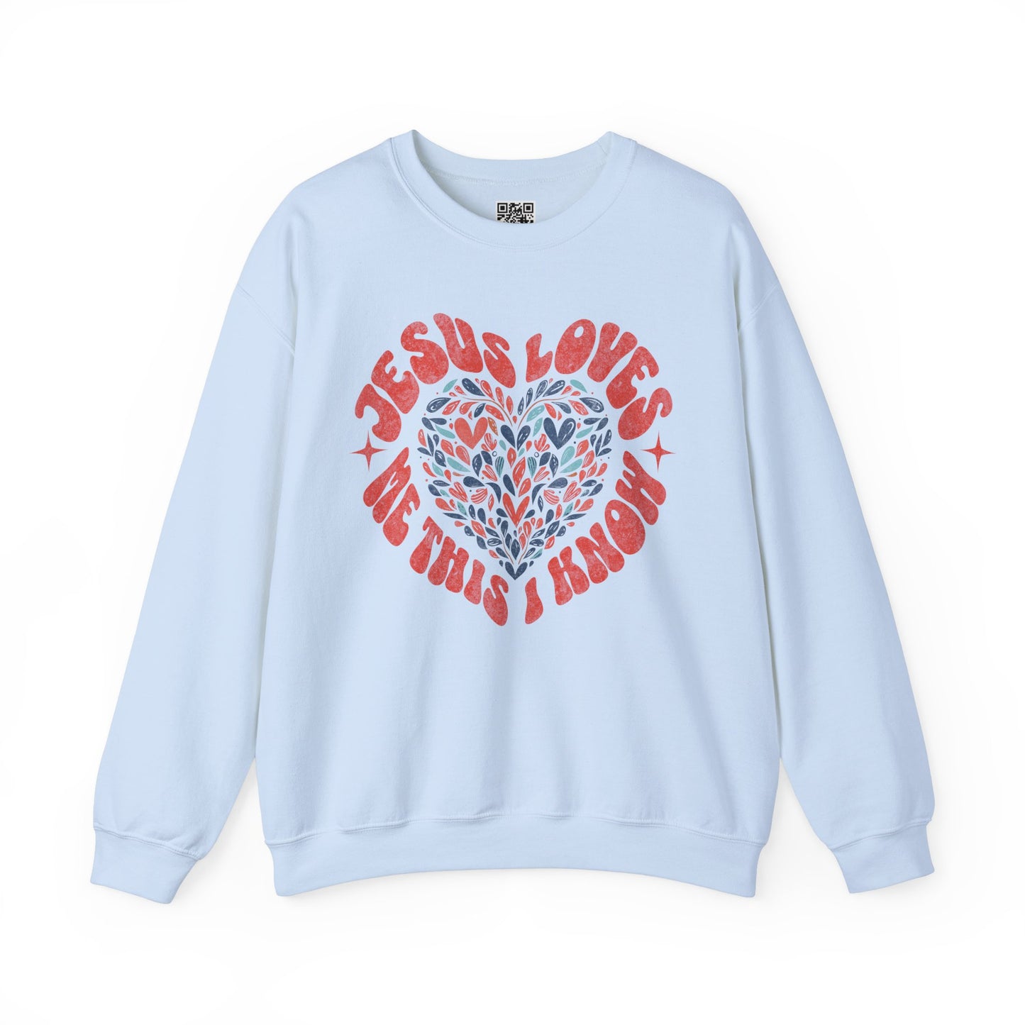 Jesus Loves Me This I Know Unisex Heavy Blend Crewneck Sweatshirt, Christian Merch, Christian Streetwear, Ministry Shirt, Faith Based Shirt, Jesus Apparel