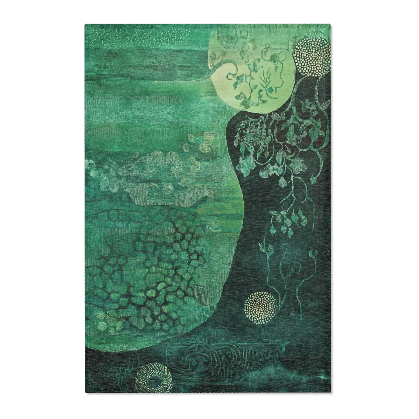 Modern Green Boho Area Rug, Funky, Colorful, & Unique Area Rugs, Custom Print Rug Bathmat Doormat, 3 Sizes-24x36 in, 36x60 in and 48x72 in