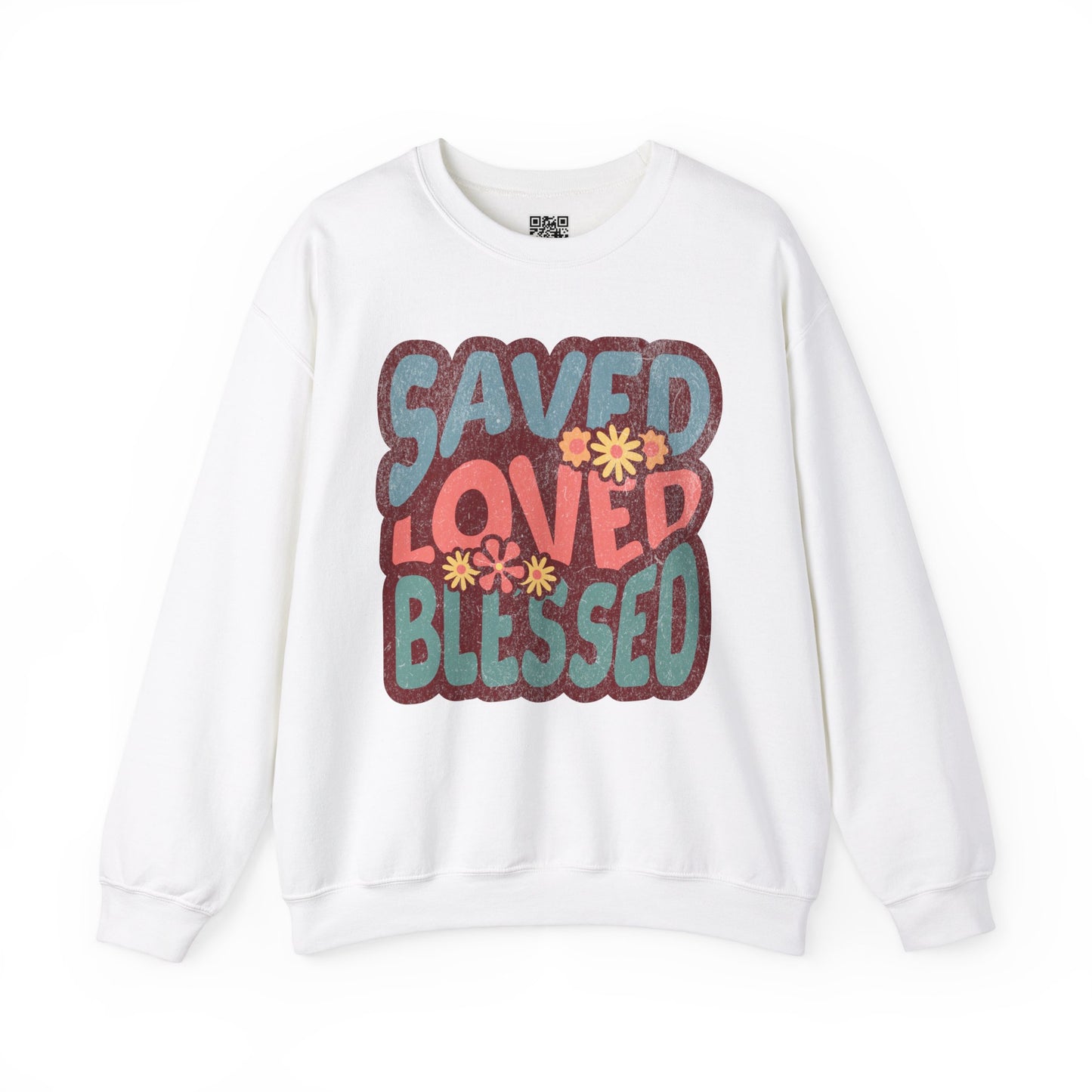 Saved, Loved, Blessed Unisex Heavy Blend Crewneck Sweatshirt, Christian Merch, Christian Streetwear, Ministry Shirt, Faith Based Shirt, Jesus Apparel