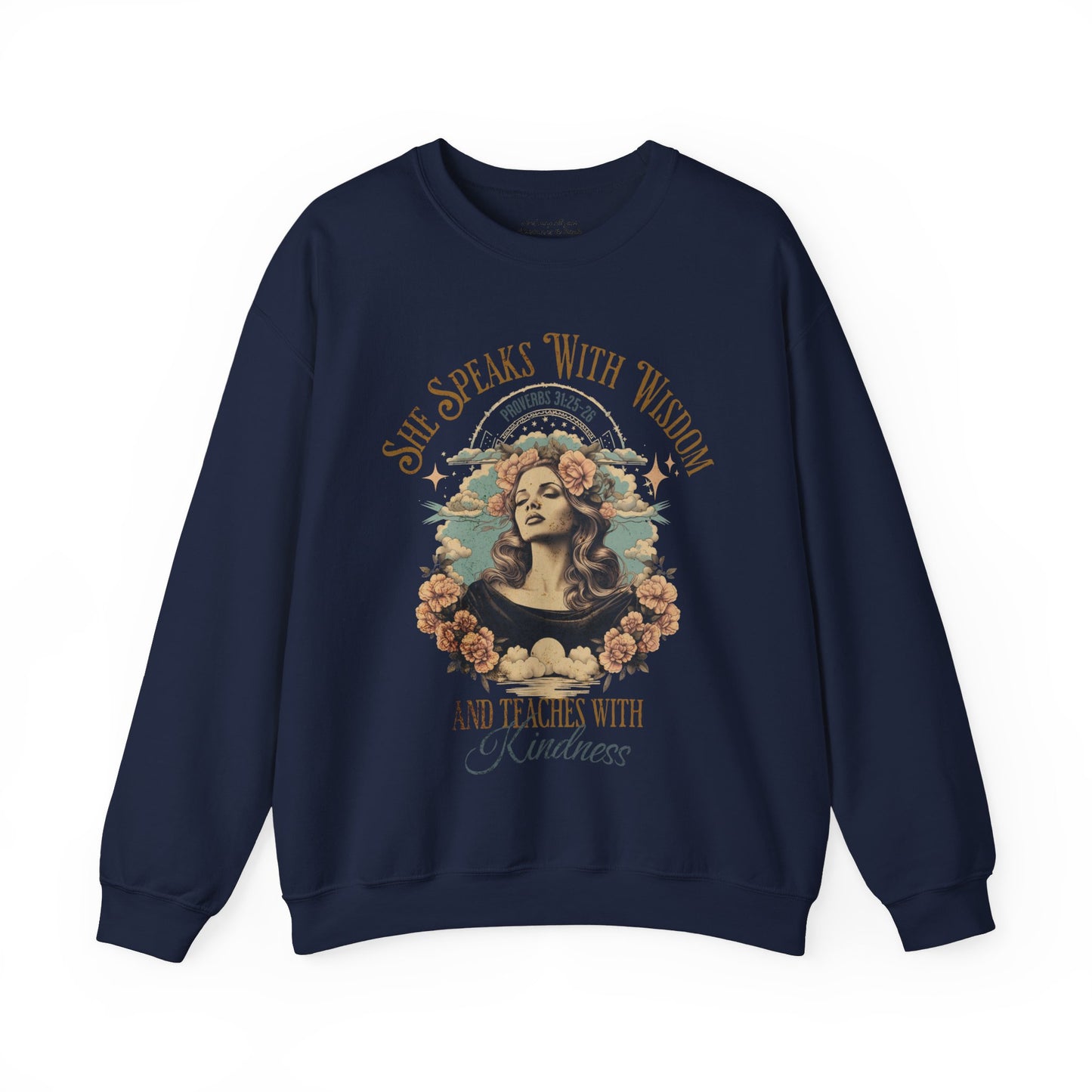 She Speaks with Wisdom Sweatshirt, Unisex Heavy Blend Crewneck, Jesus is the Reason, Jesus is King, Christian Merch, Glory to God