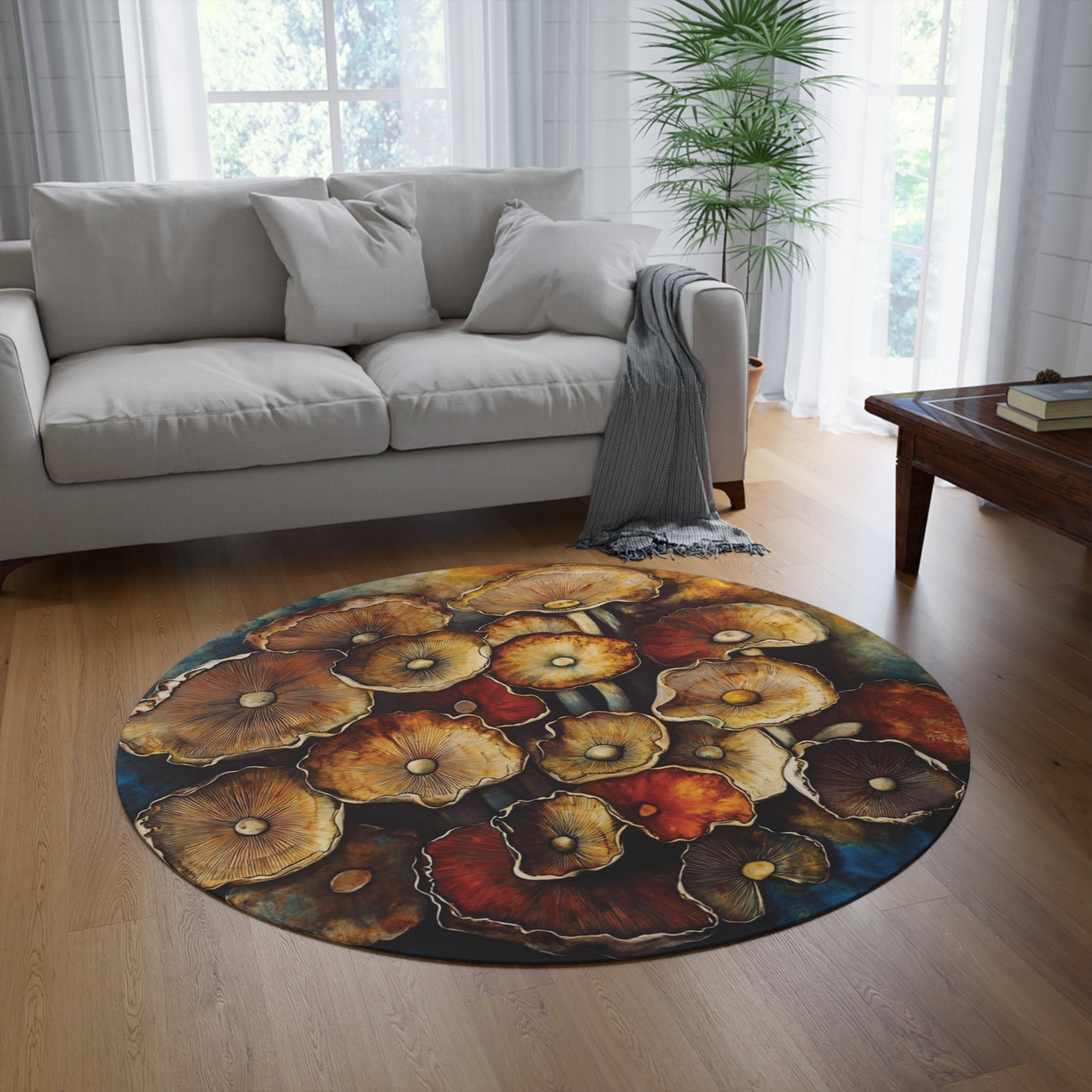 Round Mushroom Area Rug, Funky & Unique Fairycore Area Rugs, Unique 60" Round Rug, Custom Print Available