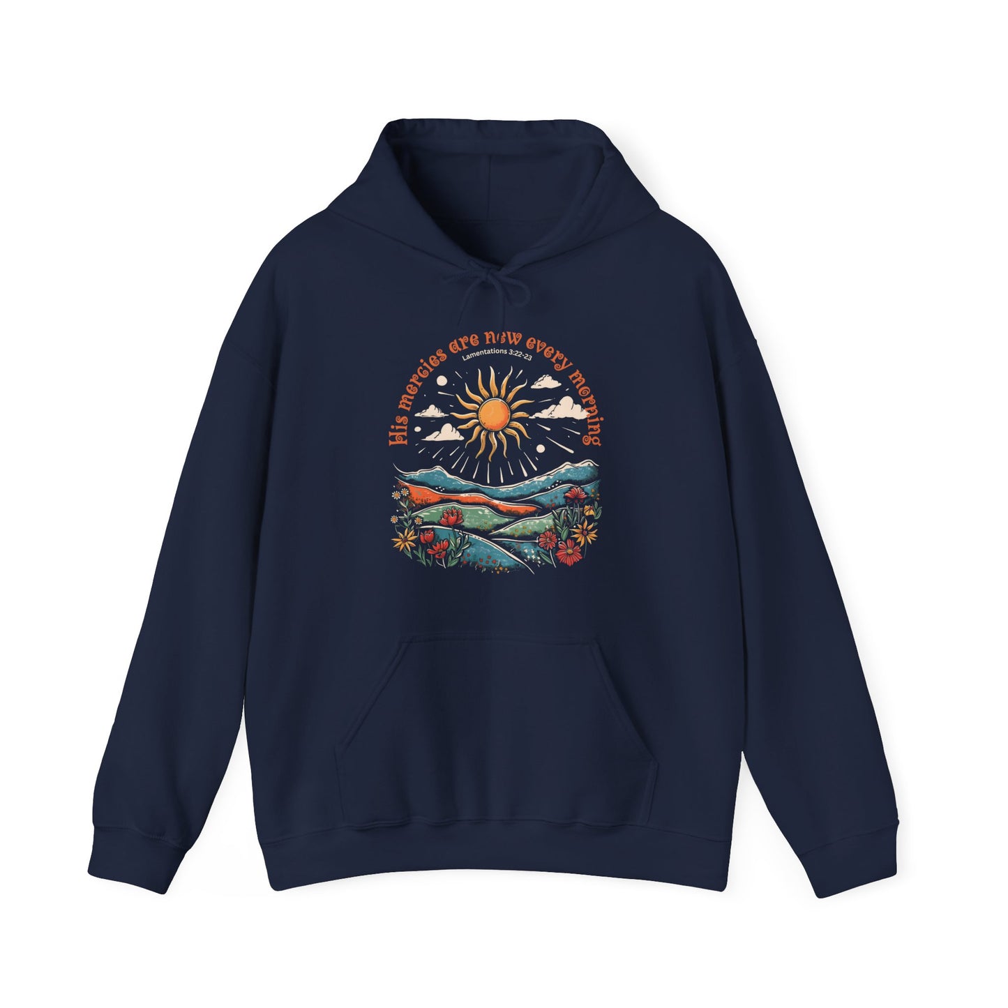 His Mercies are New Every Morning Unisex Heavy Blend™ Hooded Sweatshirt, Christian Merch, Christian Streetwear, Ministry Shirt, Faith Based Shirt, Praise Hoodie