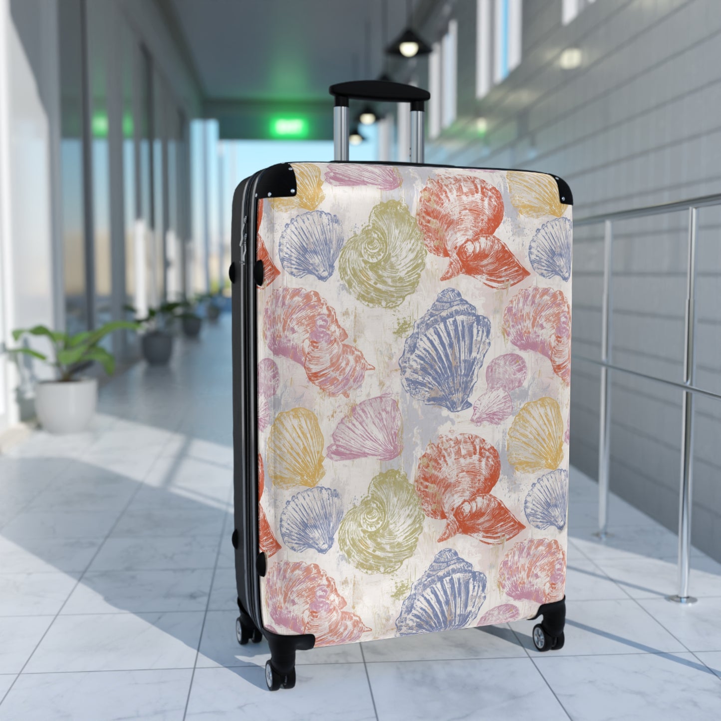 Tropical Beach Sea Shell Suitcase, Bright and Colorful Vacation Luggage for Airport, Rolling Weekender Travel Bag Gift for Flight Attendant