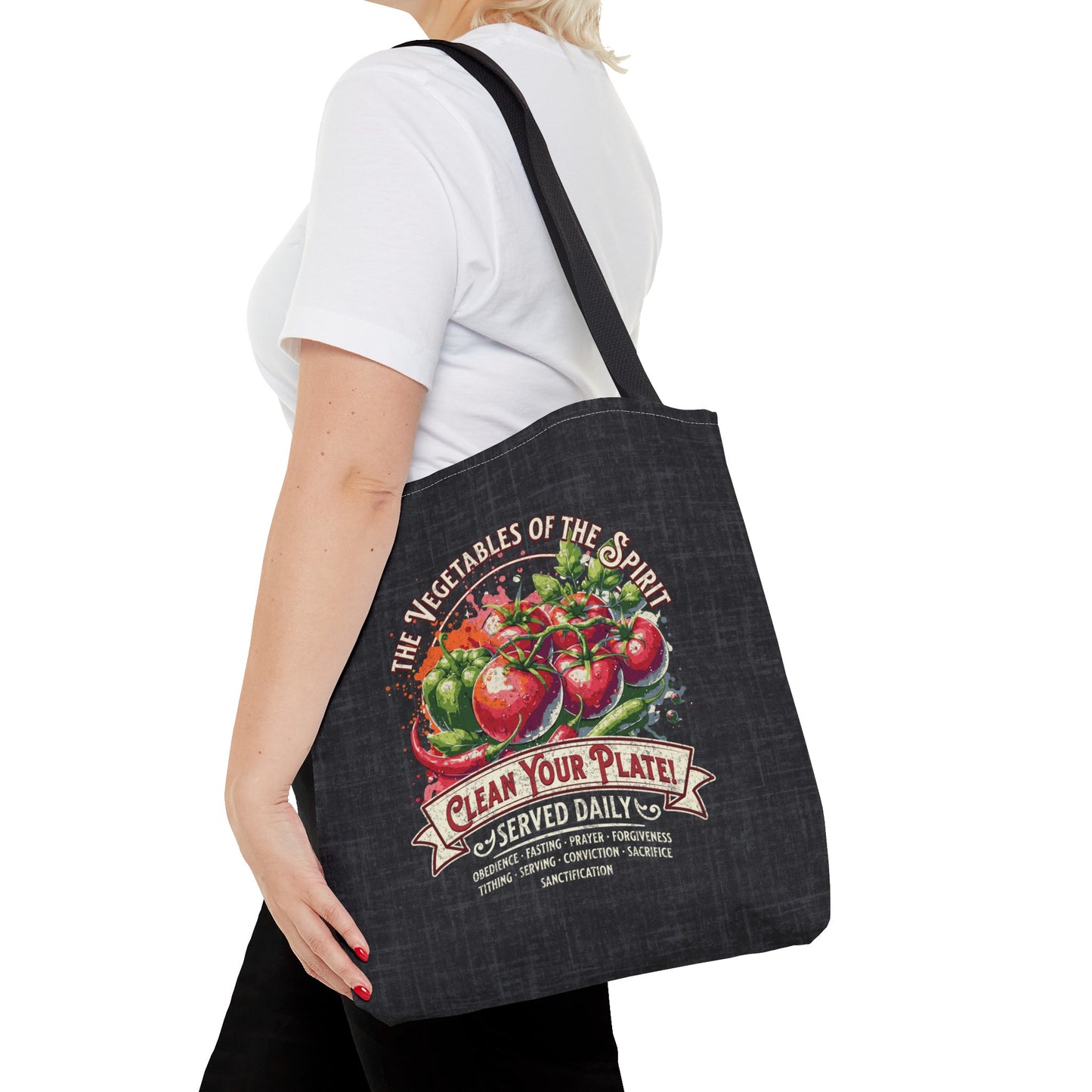 Vegetables of the Spirit Tote Bag, Travel Bag, Bible Bag, Gift for Church Member, Book Bag, Getaway Bag, Vacation Bible School, Church Camp Bag
