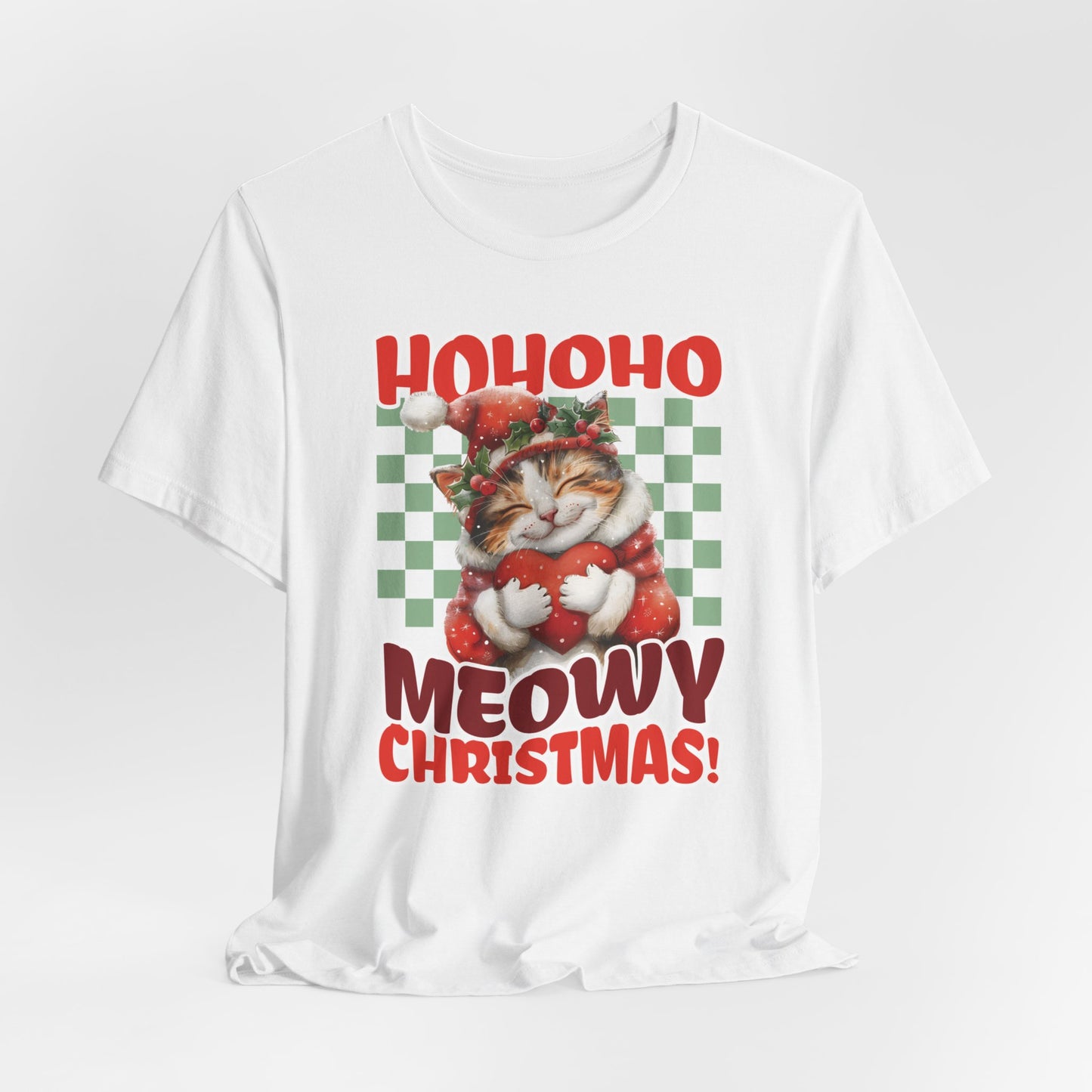 Meowy Christmas Cat Unisex Jersey Short Sleeve Tee, Cat Themed Gifts, Funny Cat Shirt, Calico Cat T-Shirt, Cat Mom Tee, Calico Cat Gifts