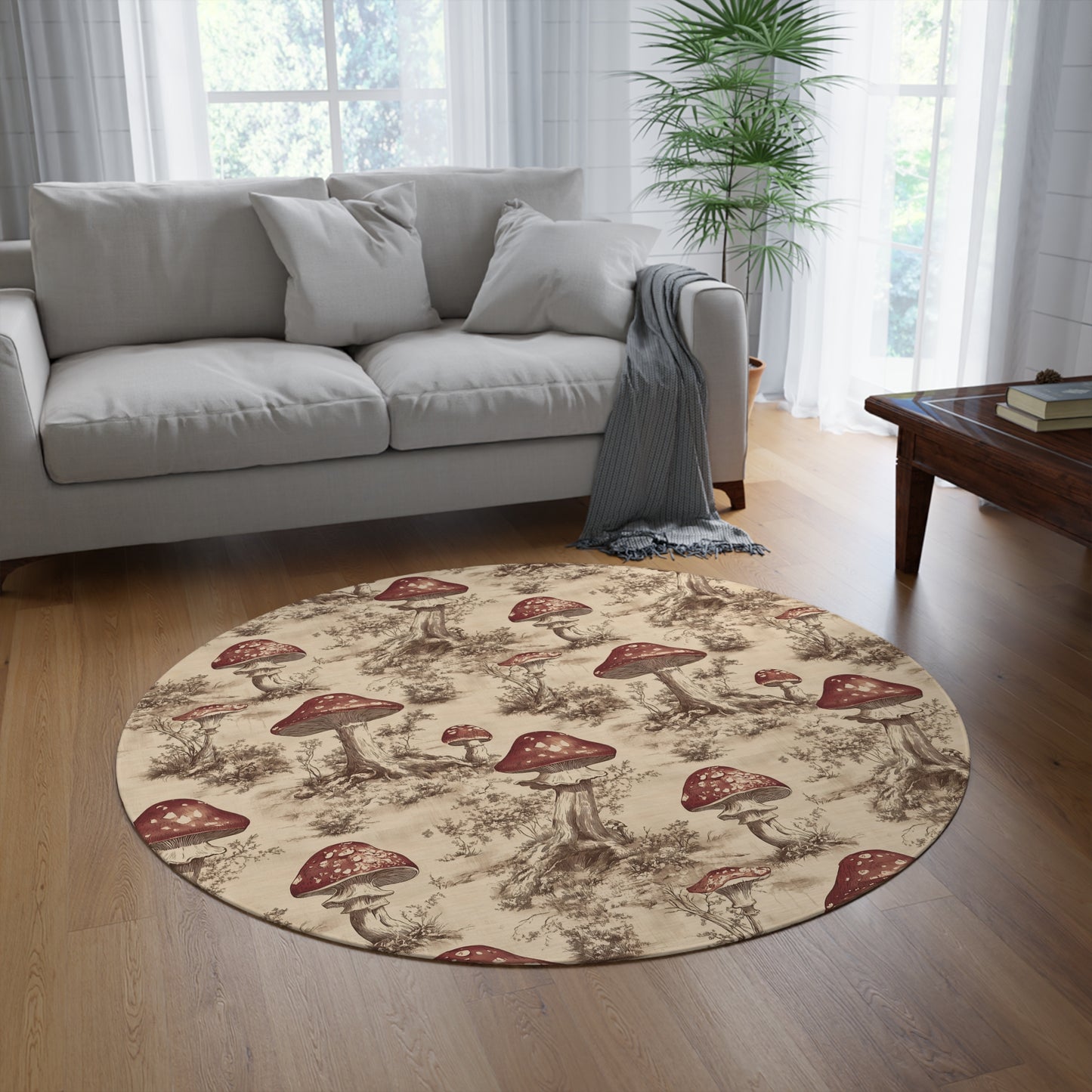 Copy of Mushroom Round Area Rug, Funky, Colorful & Unique Fairycore Area Rugs, Unique 60" Round Rug, Custom Print Available